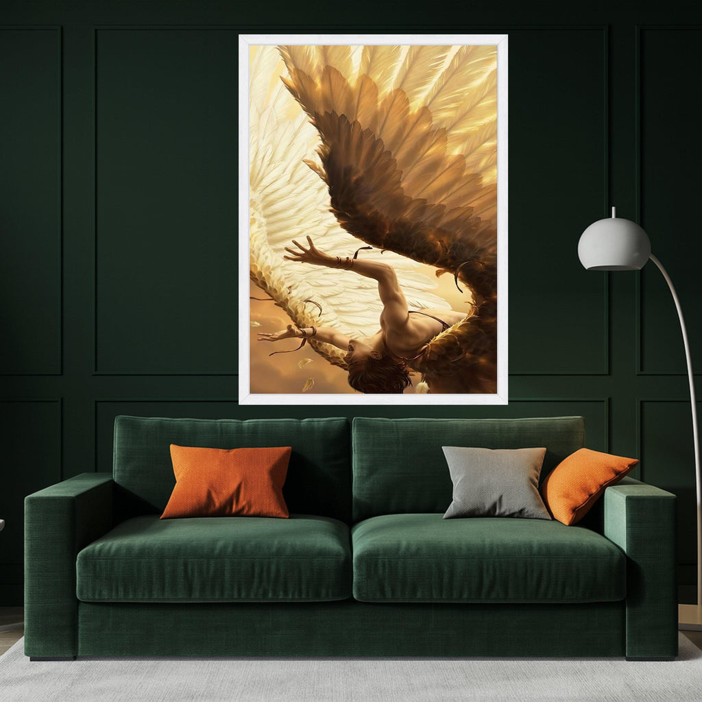 Golden Winged Angel Canvas Print – Mythical Wall Art, Inspirational Wall Decor, Fantasy Artwork Ready to Hang