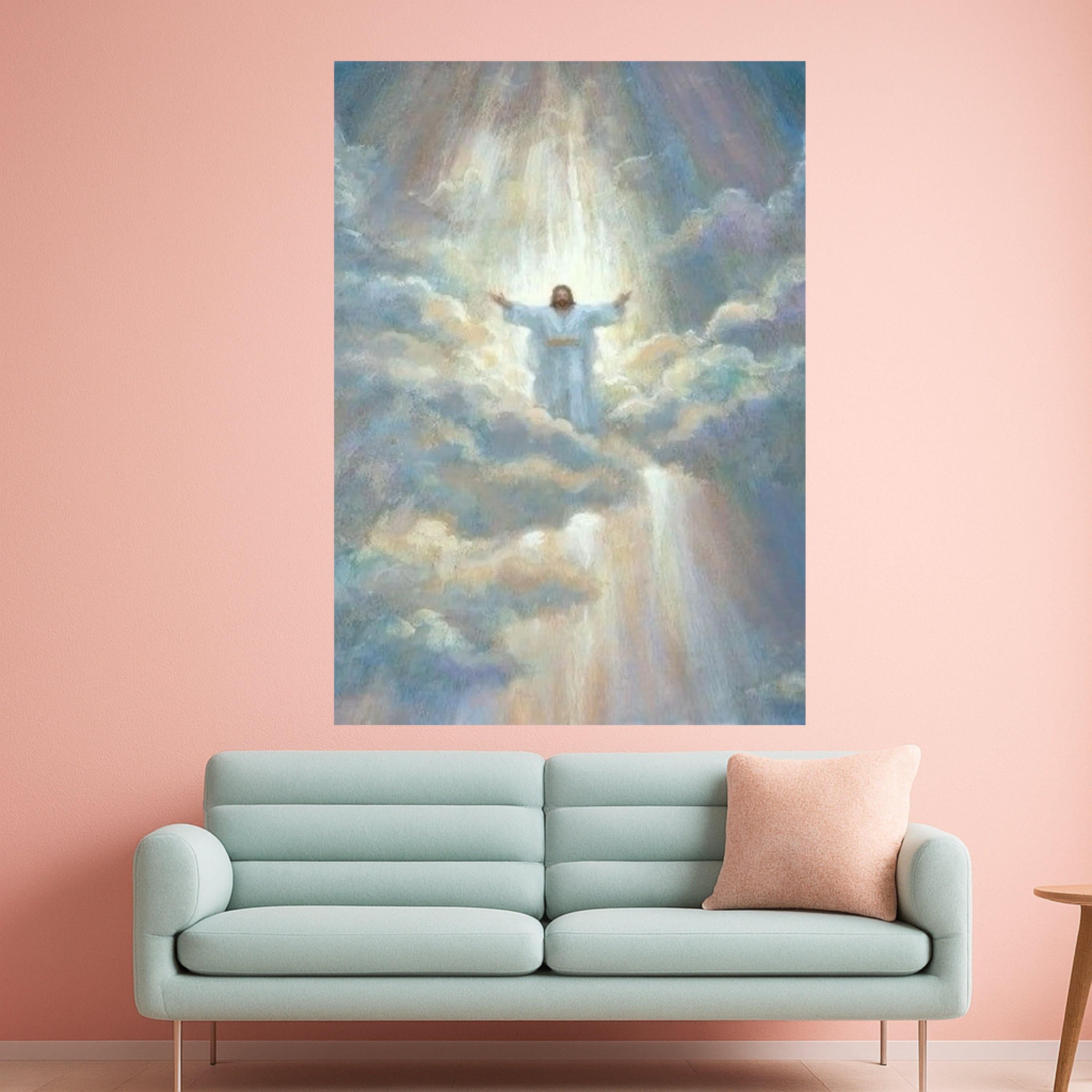Heavenly Jesus Canvas Print – Christian Wall Art Ready to Hang – Spiritual Wall Decor for Living Room or Prayer Room