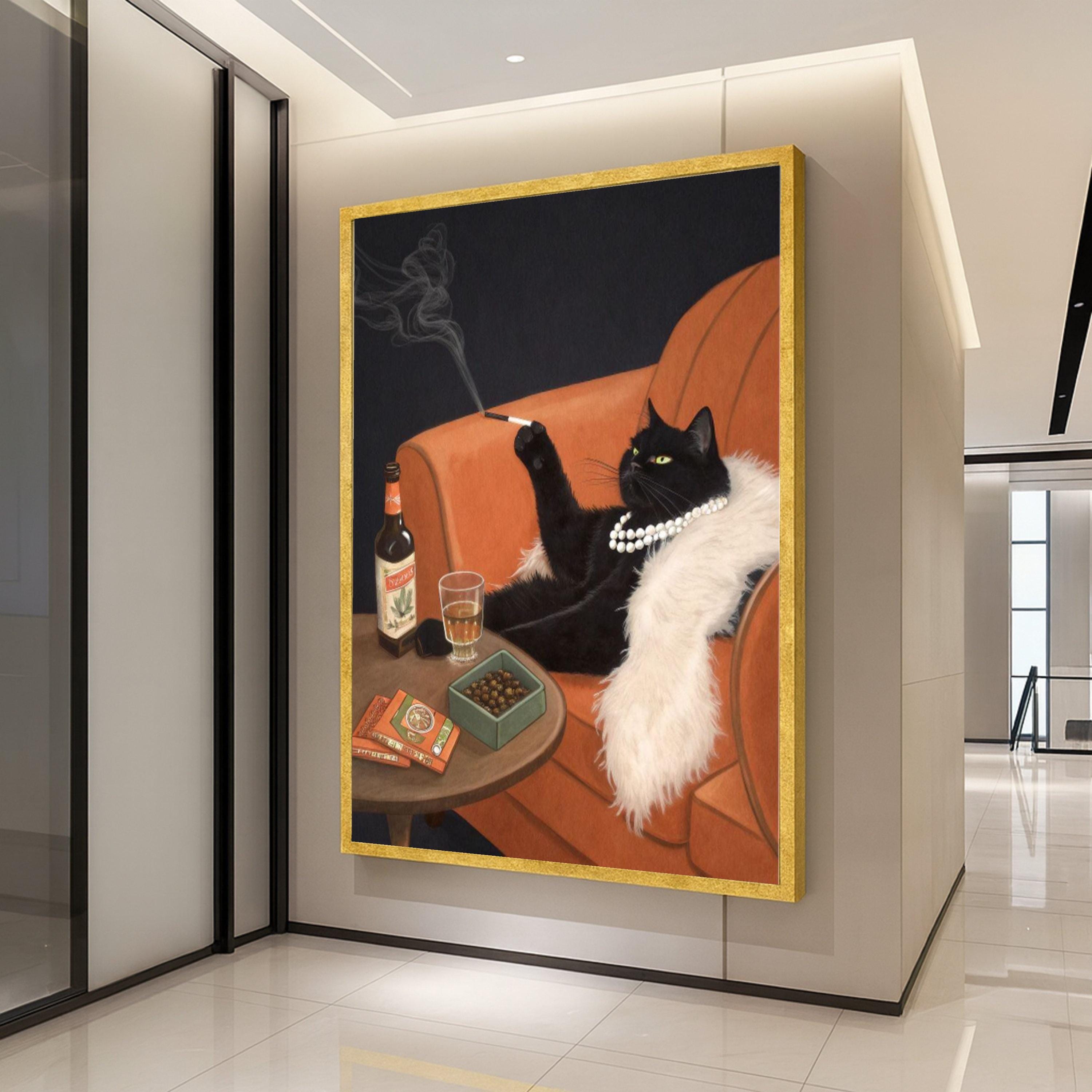 Elegant Black Cat Canvas Print – Glamorous Cat Wall Art, Wall Decor, Ready to Hang Wall Decoration
