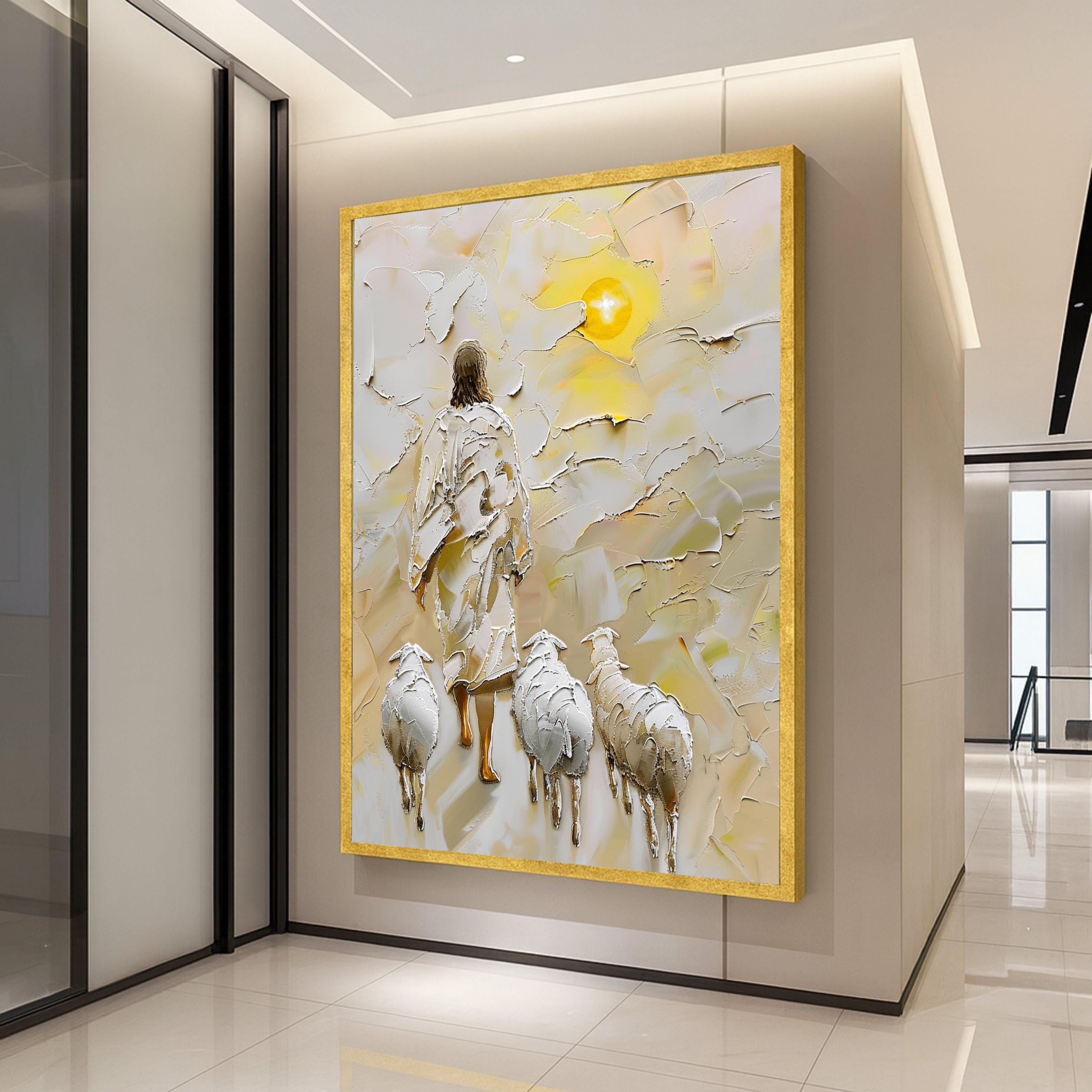 Jesus with Sheep Canvas Print – Christian Wall Art, Religious Wall Decoration, Inspirational Bible Verse Decor, Ready to Hang