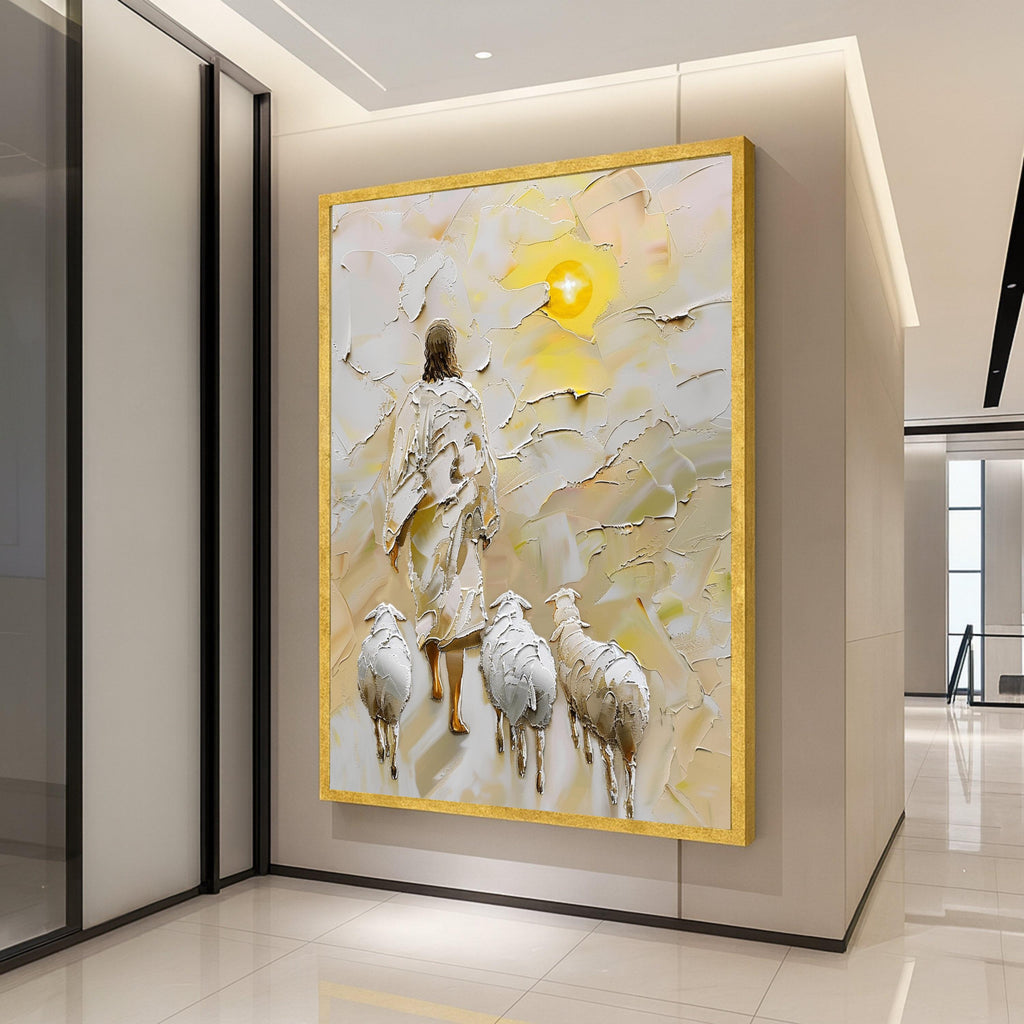 Jesus with Sheep Canvas Print – Christian Wall Art, Religious Wall Decoration, Inspirational Bible Verse Decor, Ready to Hang