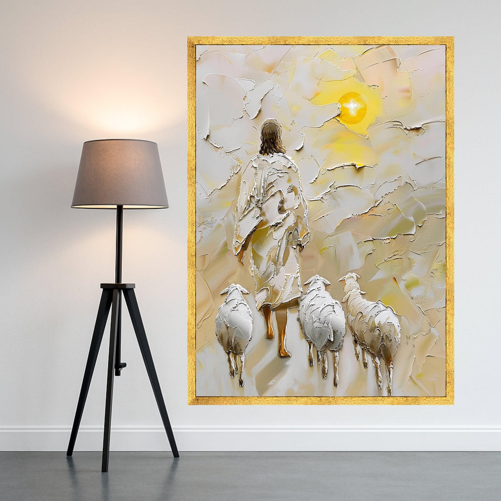 Jesus with Sheep Canvas Print – Christian Wall Art, Religious Wall Decoration, Inspirational Bible Verse Decor, Ready to Hang