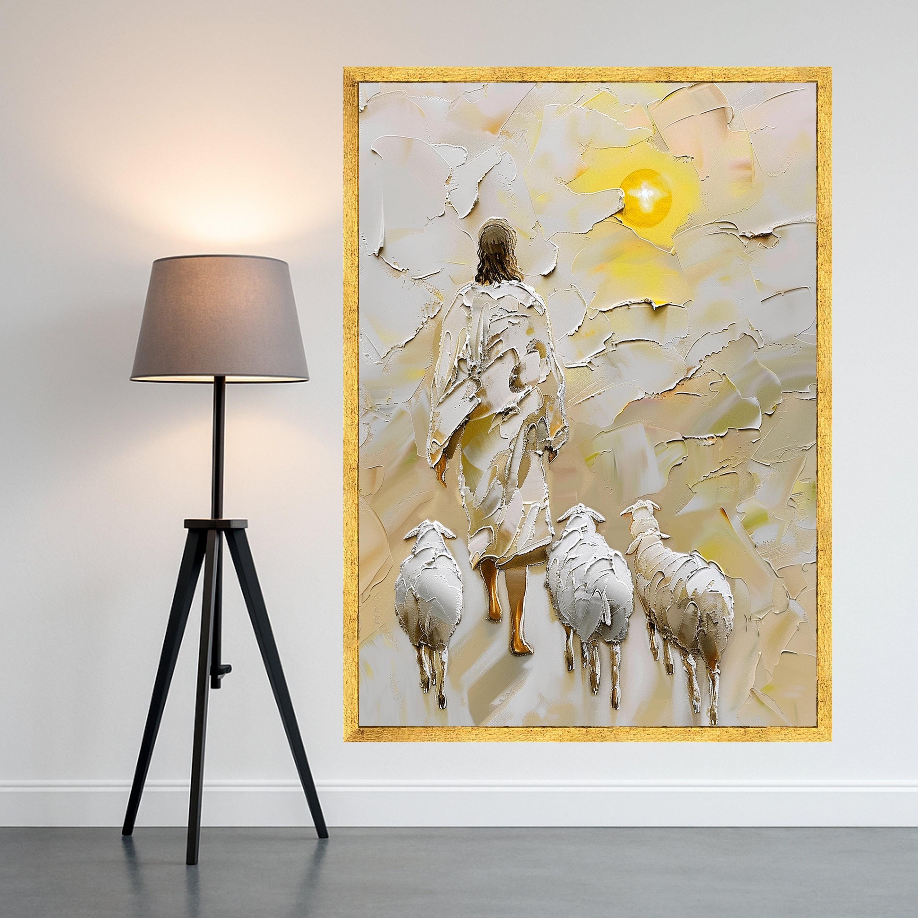 Jesus with Sheep Canvas Print – Christian Wall Art, Religious Wall Decoration, Inspirational Bible Verse Decor, Ready to Hang