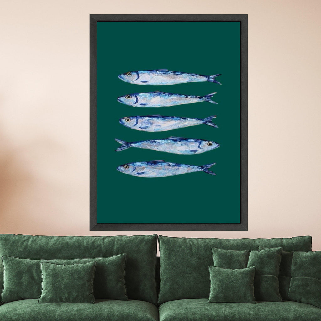 Sardine Canvas Print – Coastal Kitchen Wall Art, Minimalist Fish Wall Decor, Ready to Hang Wall Decoration