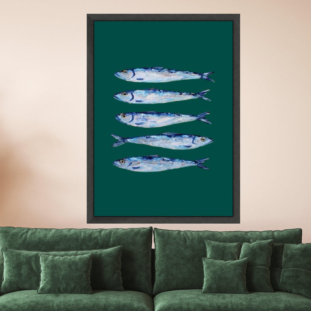 Sardine Canvas Print – Coastal Kitchen Wall Art, Minimalist Fish Wall Decor, Ready to Hang Wall Decoration