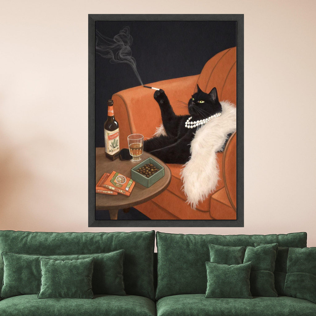Elegant Black Cat Canvas Print – Glamorous Cat Wall Art, Wall Decor, Ready to Hang Wall Decoration