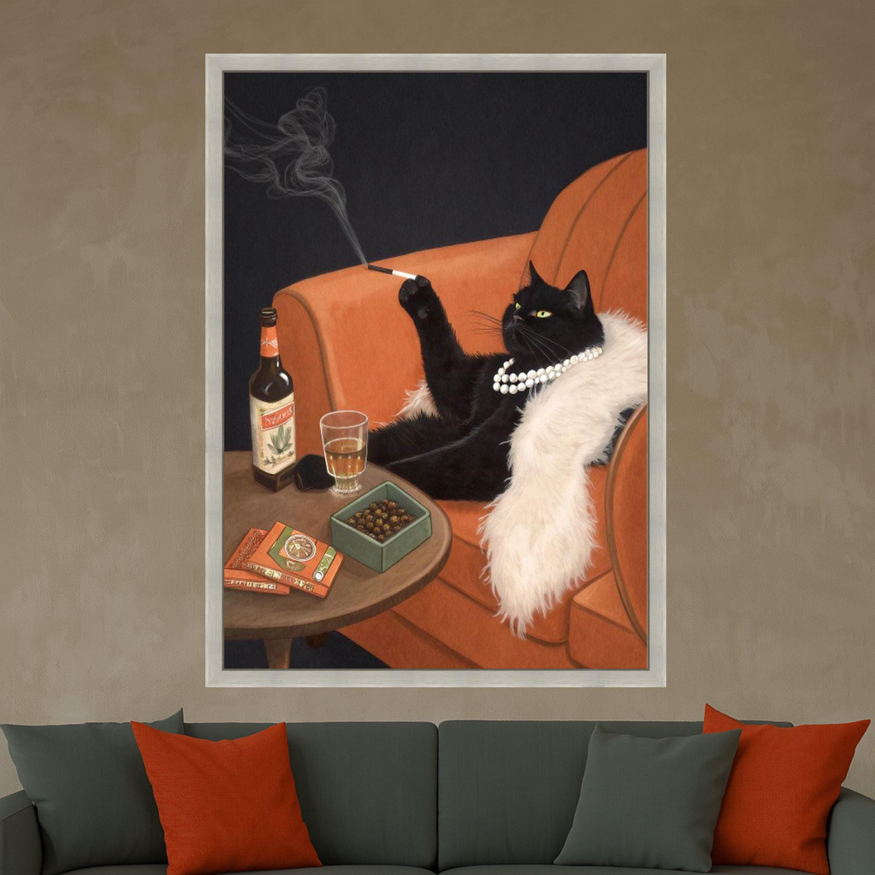 Elegant Black Cat Canvas Print – Glamorous Cat Wall Art, Wall Decor, Ready to Hang Wall Decoration