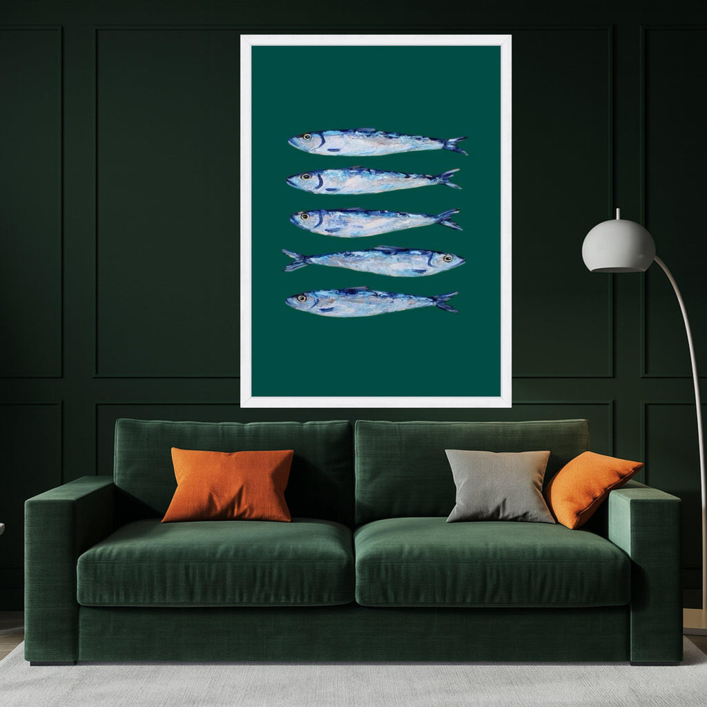 Sardine Canvas Print – Coastal Kitchen Wall Art, Minimalist Fish Wall Decor, Ready to Hang Wall Decoration
