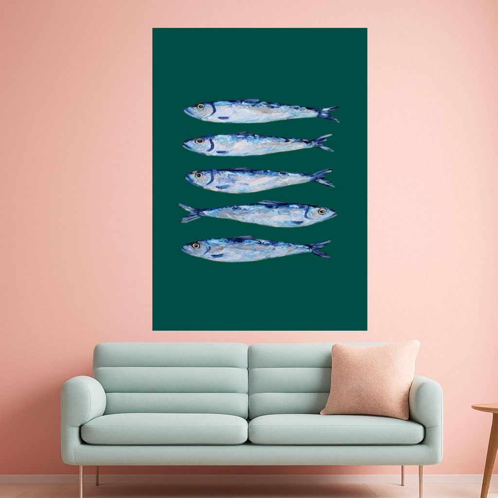 Sardine Canvas Print – Coastal Kitchen Wall Art, Minimalist Fish Wall Decor, Ready to Hang Wall Decoration