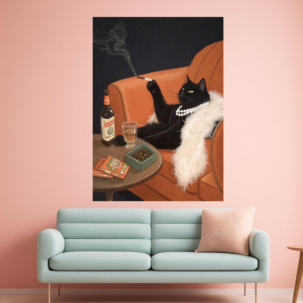 Elegant Black Cat Canvas Print – Glamorous Cat Wall Art, Wall Decor, Ready to Hang Wall Decoration