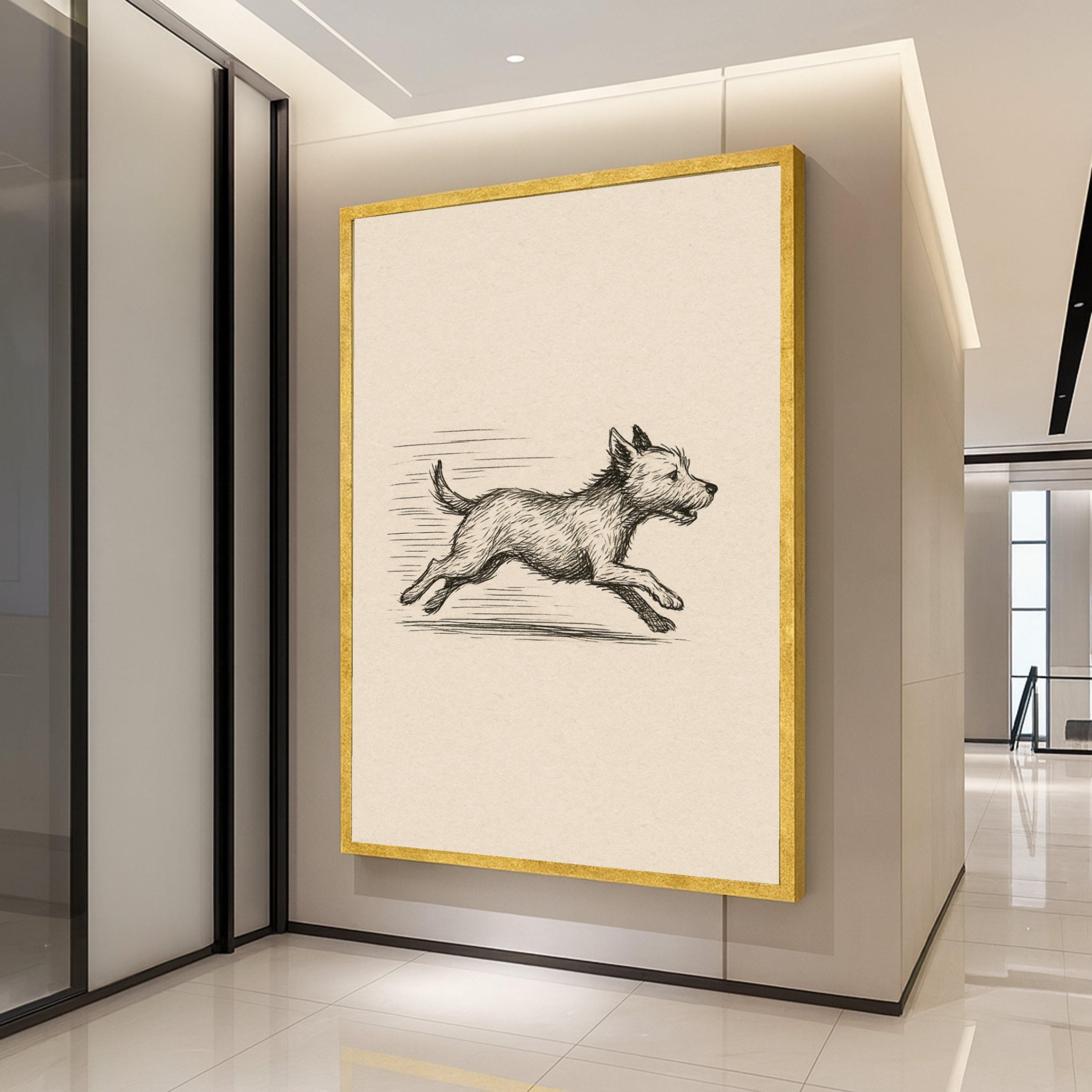 Running Dog Sketch Canvas Print – Minimalist Pet Wall Art, Black and White Animal Wall Decoration, Ready to Hang