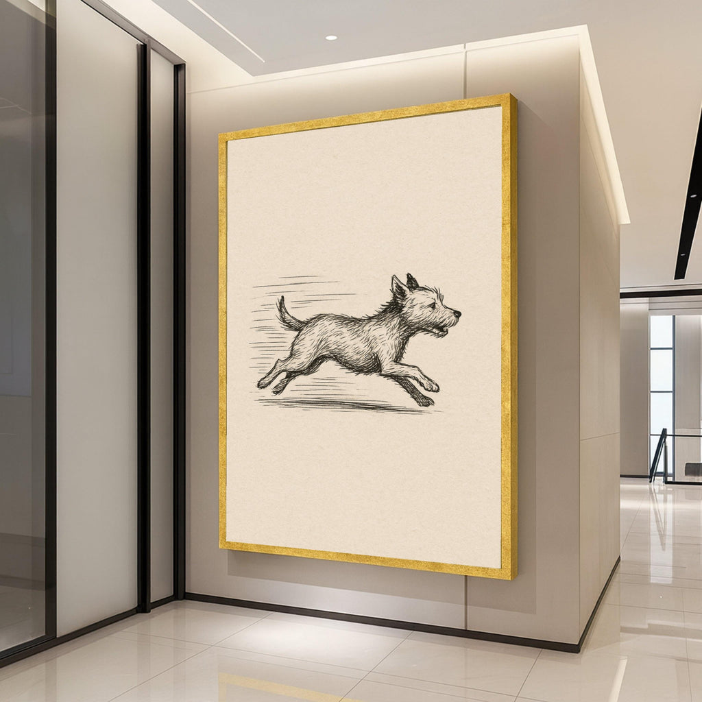 Running Dog Sketch Canvas Print – Minimalist Pet Wall Art, Black and White Animal Wall Decoration, Ready to Hang