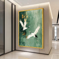 Red-Crowned Crane Canvas Print – Japanese Crane Wall Art on Green, Minimalist Nature Wall Decoration, Ready to Hang