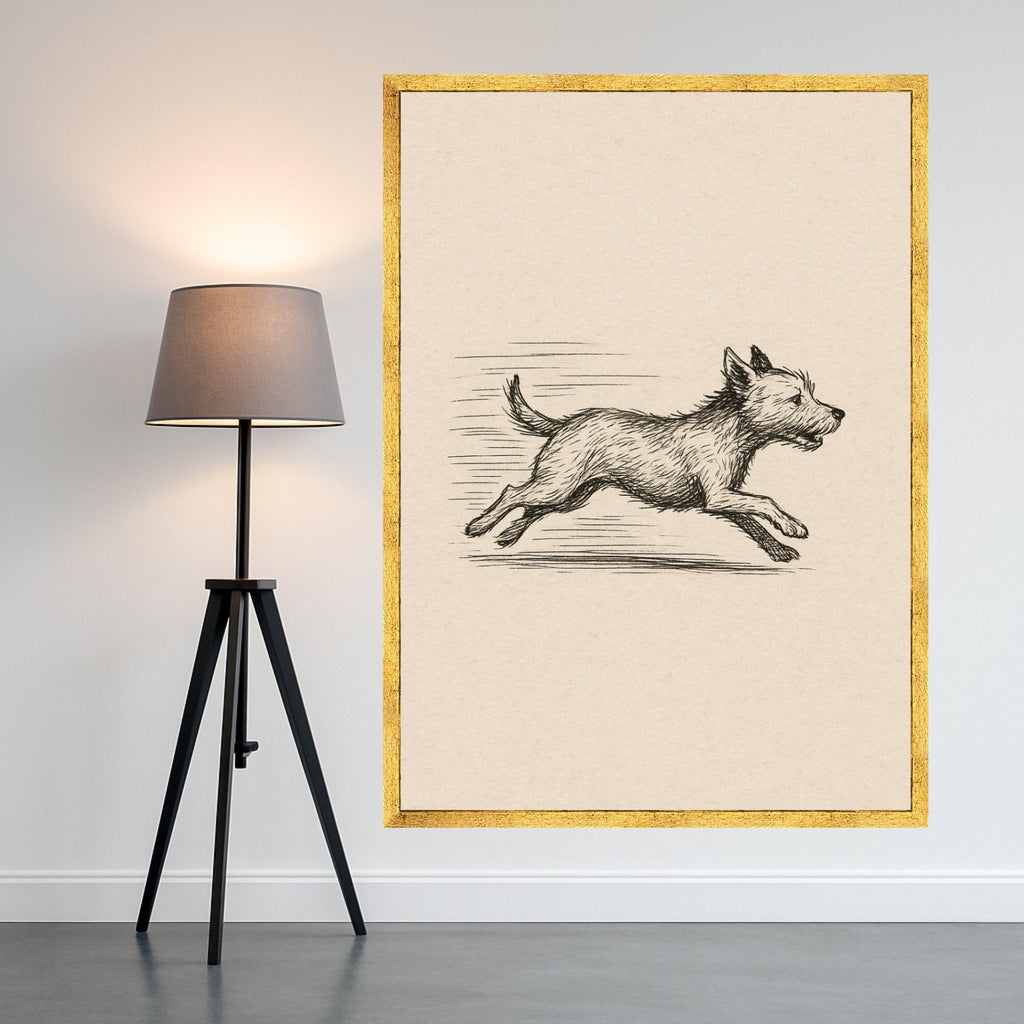 Running Dog Sketch Canvas Print – Minimalist Pet Wall Art, Black and White Animal Wall Decoration, Ready to Hang