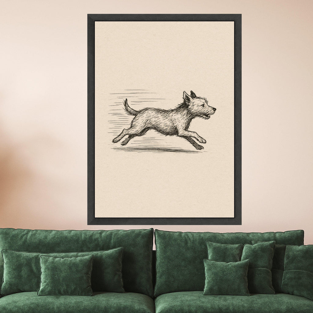 Running Dog Sketch Canvas Print – Minimalist Pet Wall Art, Black and White Animal Wall Decoration, Ready to Hang