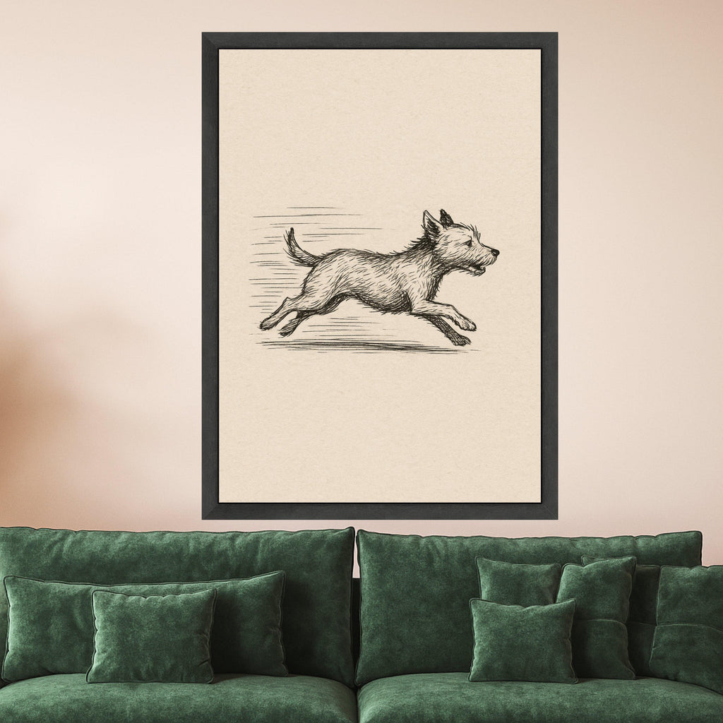Running Dog Sketch Canvas Print – Minimalist Pet Wall Art, Black and White Animal Wall Decoration, Ready to Hang