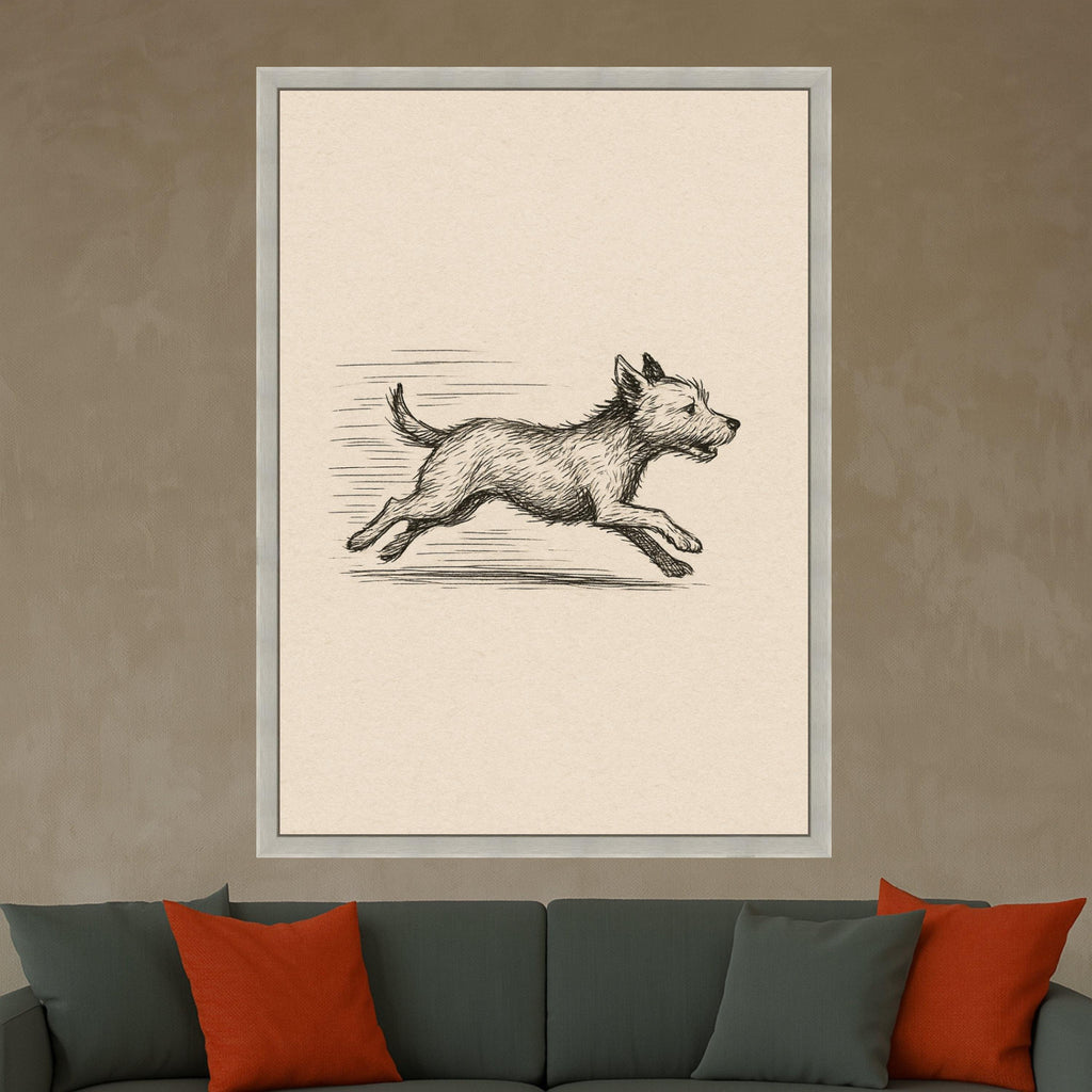 Running Dog Sketch Canvas Print – Minimalist Pet Wall Art, Black and White Animal Wall Decoration, Ready to Hang