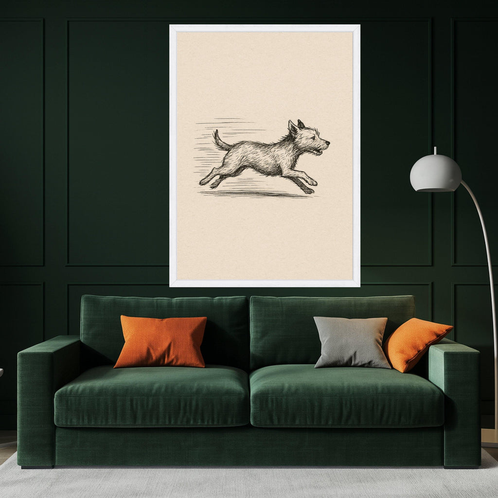 Running Dog Sketch Canvas Print – Minimalist Pet Wall Art, Black and White Animal Wall Decoration, Ready to Hang
