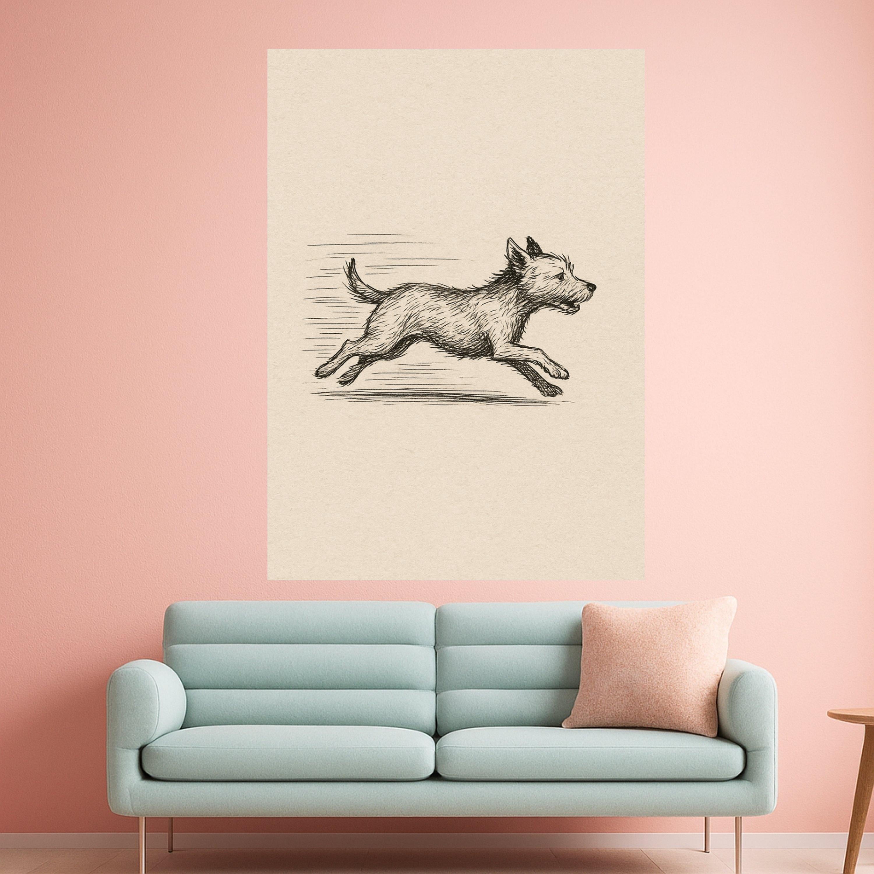 Running Dog Sketch Canvas Print – Minimalist Pet Wall Art, Black and White Animal Wall Decoration, Ready to Hang