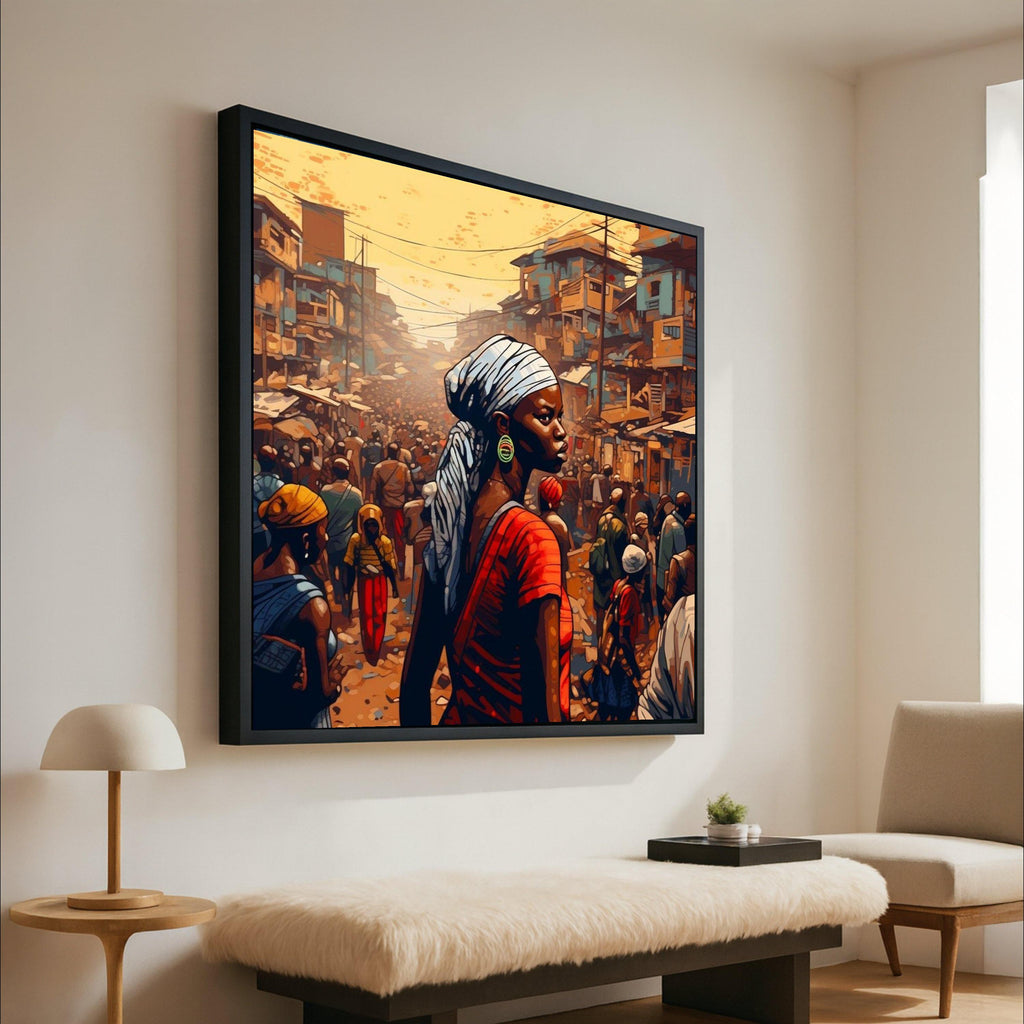 African Street Market Canvas Print – Bold Cultural Portrait Wall Art – Urban Wall Decor – Ready to Hang Afrocentric Painting