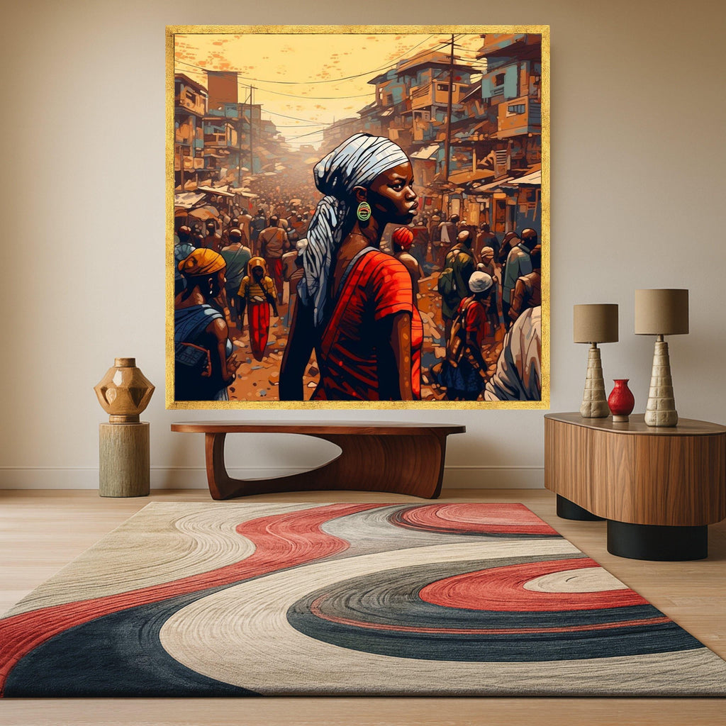 African Street Market Canvas Print – Bold Cultural Portrait Wall Art – Urban Wall Decor – Ready to Hang Afrocentric Painting