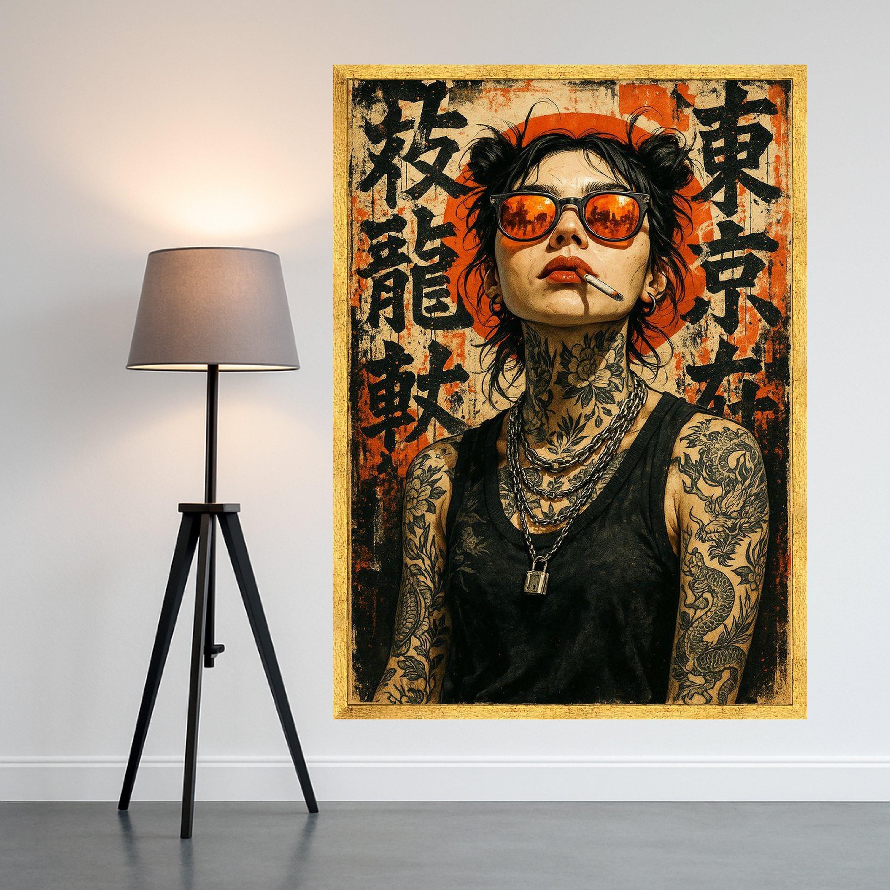 Tattooed Woman Canvas Print – Urban Street Art Wall Decor – Modern Edgy Wall Art Ready to Hang