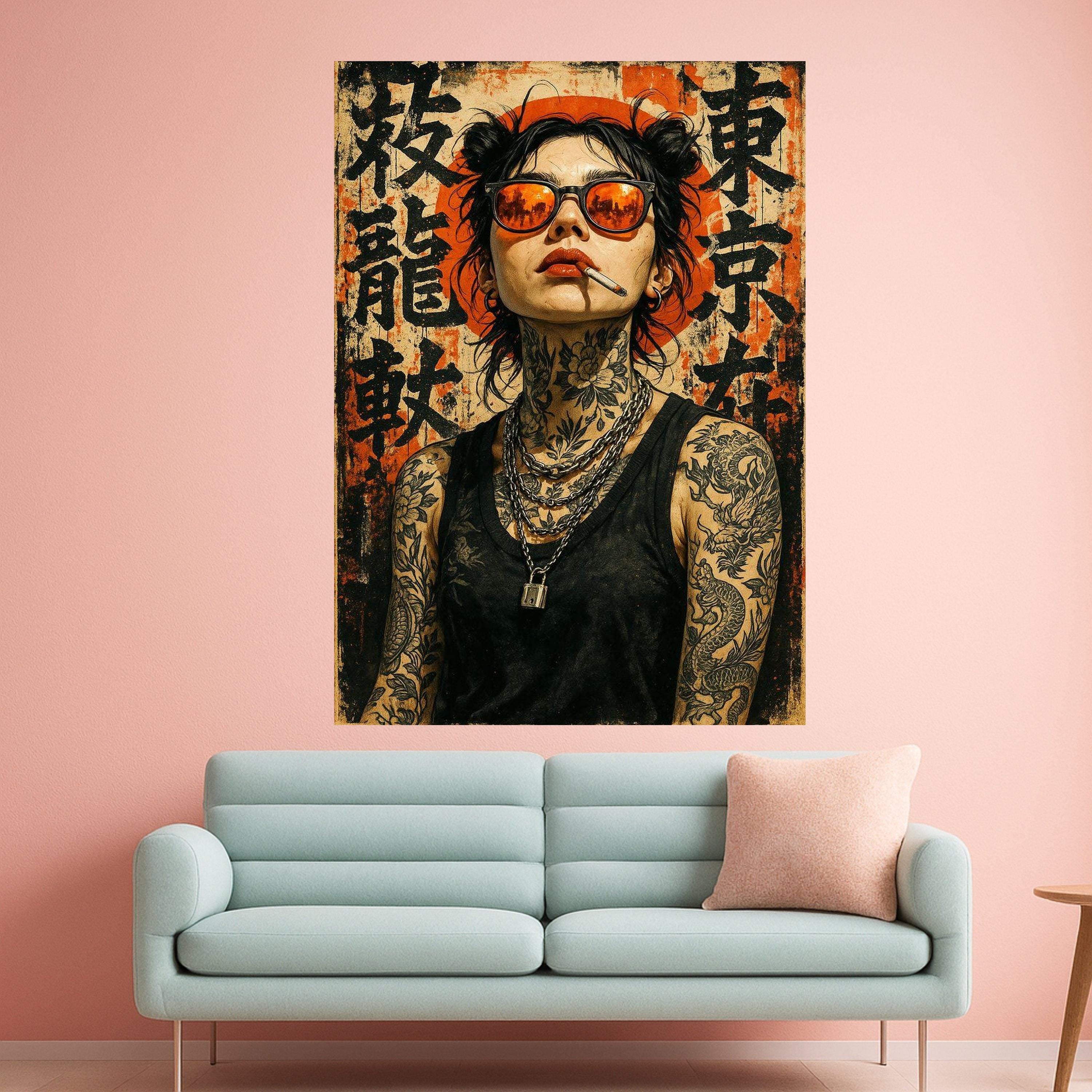 Tattooed Woman Canvas Print – Urban Street Art Wall Decor – Modern Edgy Wall Art Ready to Hang