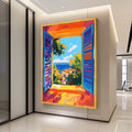 Mediterranean Window Canvas Print – Colorful Seaside Wall Art – Coastal Wall Decor – Ready to Hang Vibrant Home Painting