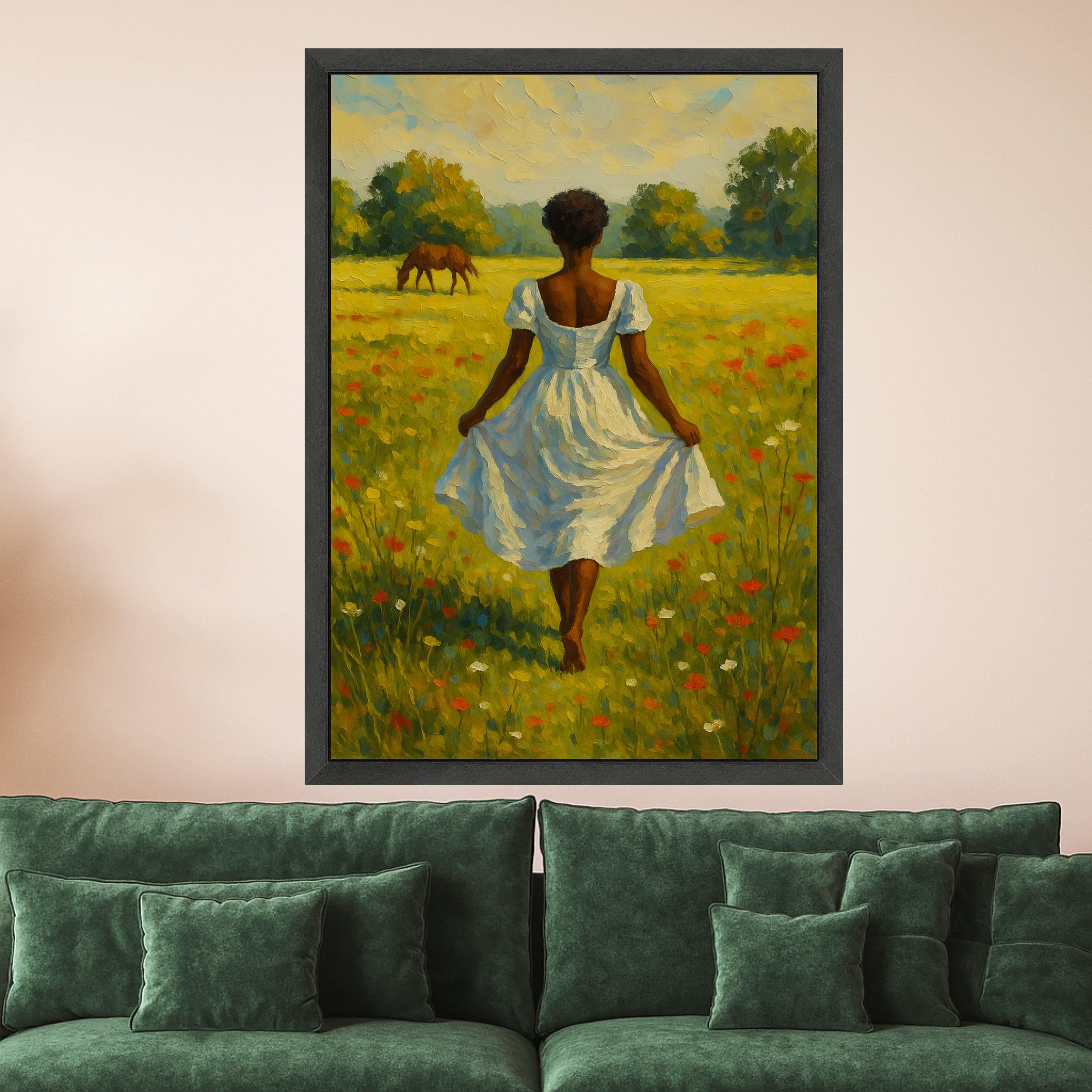 Woman in Meadow Canvas Print – Countryside Wall Art – Rustic Wall Decor – Nature Wall Decoration – Ready to Hang Farmhouse Style