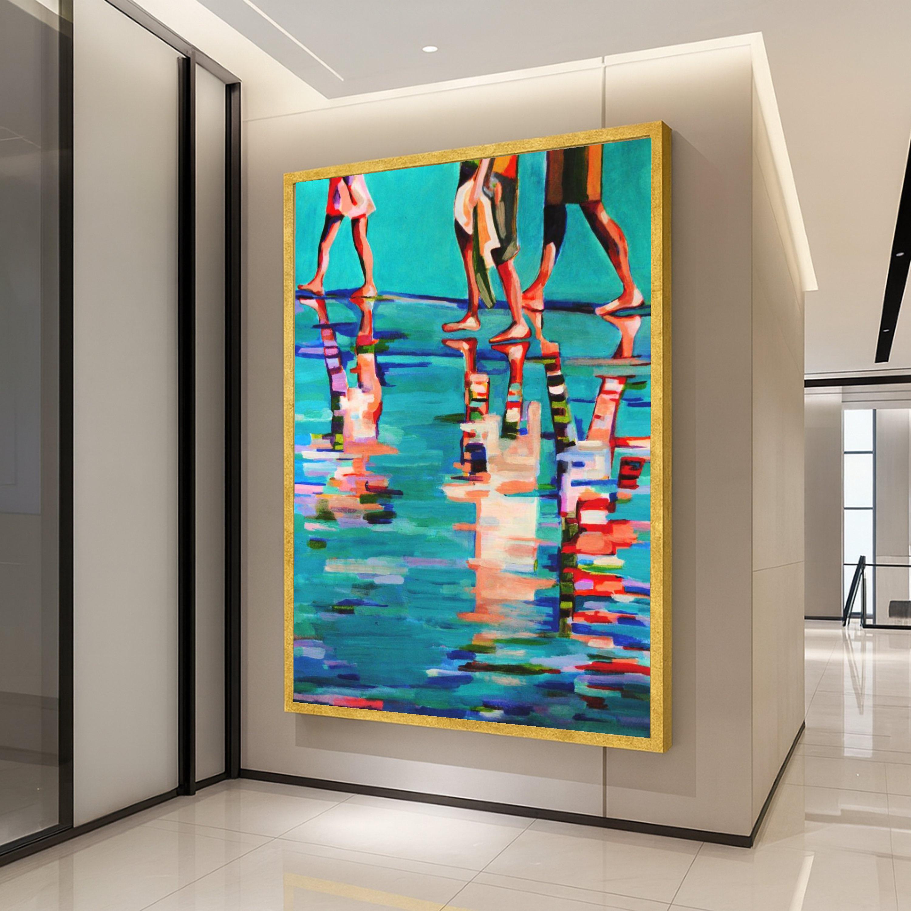 Abstract Beach Walk Canvas Print – Colorful Wall Art – Coastal Wall Decoration – Summer Reflections – Ready to Hang Wall Decor