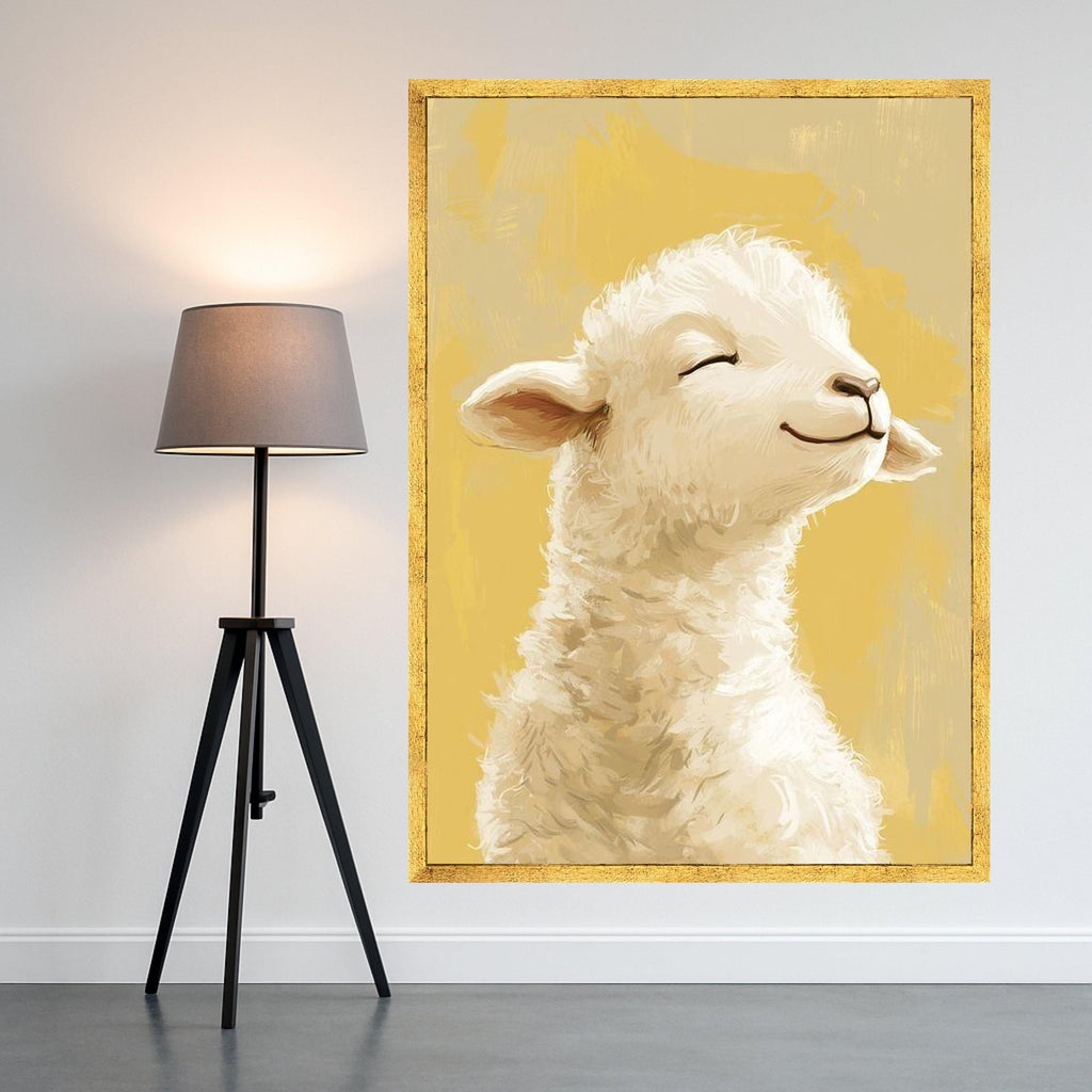 Smiling Lamb Canvas Wall Art, Farm Animal Portrait, Nursery Room Decoration, Cute Baby Sheep Canvas, Rustic Country Home Ready To Hang,