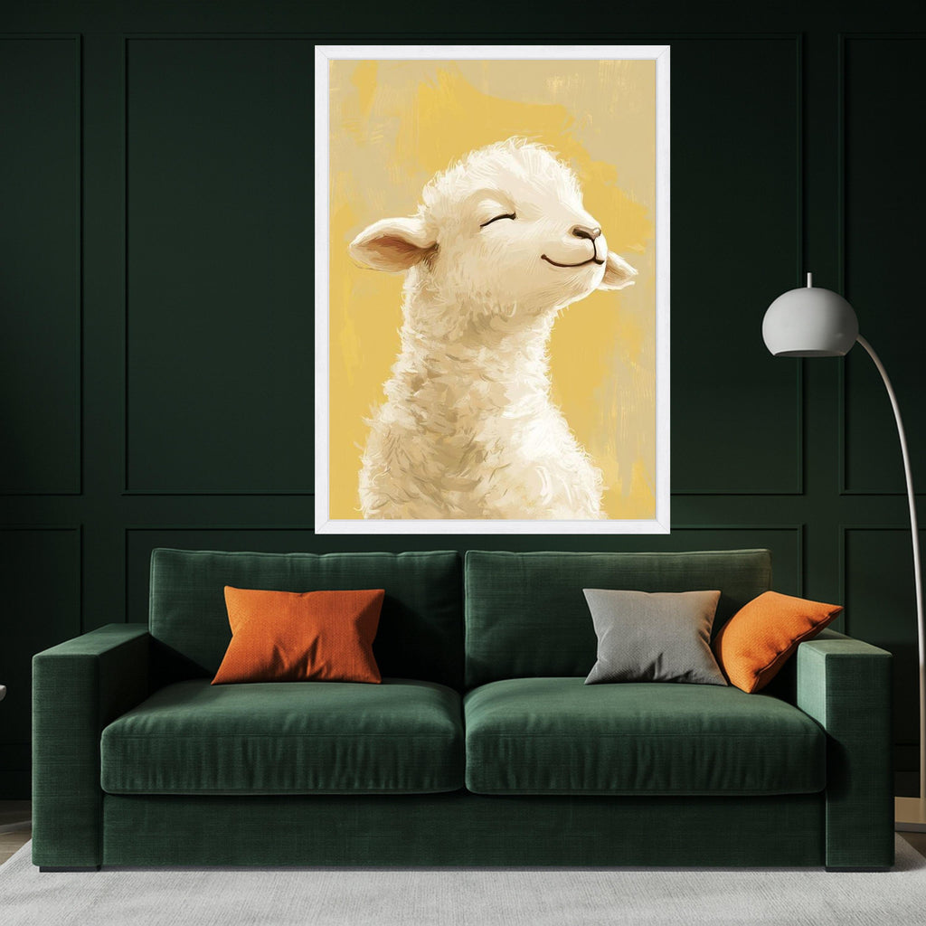 Smiling Lamb Canvas Wall Art, Farm Animal Portrait, Nursery Room Decoration, Cute Baby Sheep Canvas, Rustic Country Home Ready To Hang,
