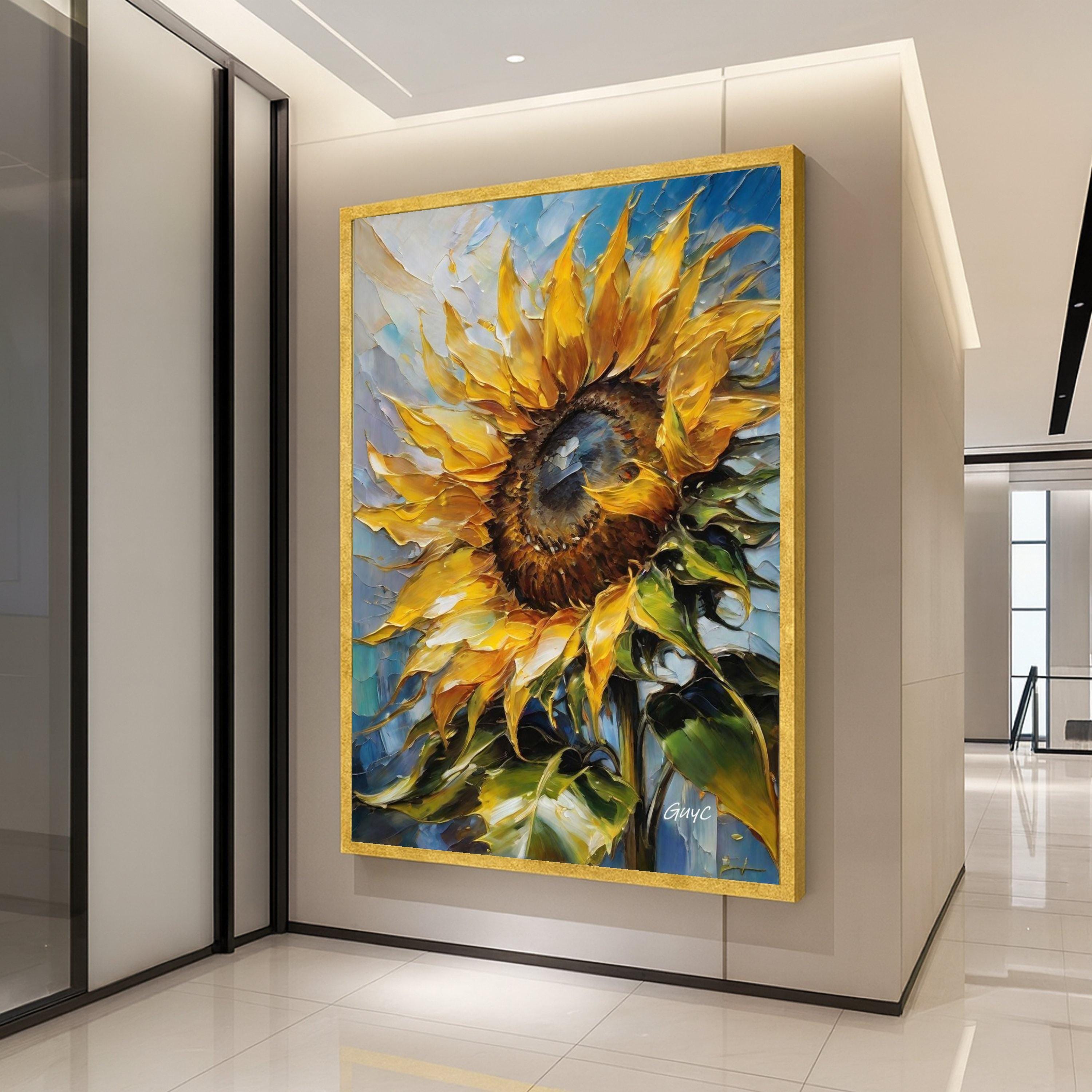 Vibrant Sunflower Canvas Wall Art, Yellow Floral Painting, Nature Decor, Botanical Canvas Print, Home Living Room Decoration Ready To Hang