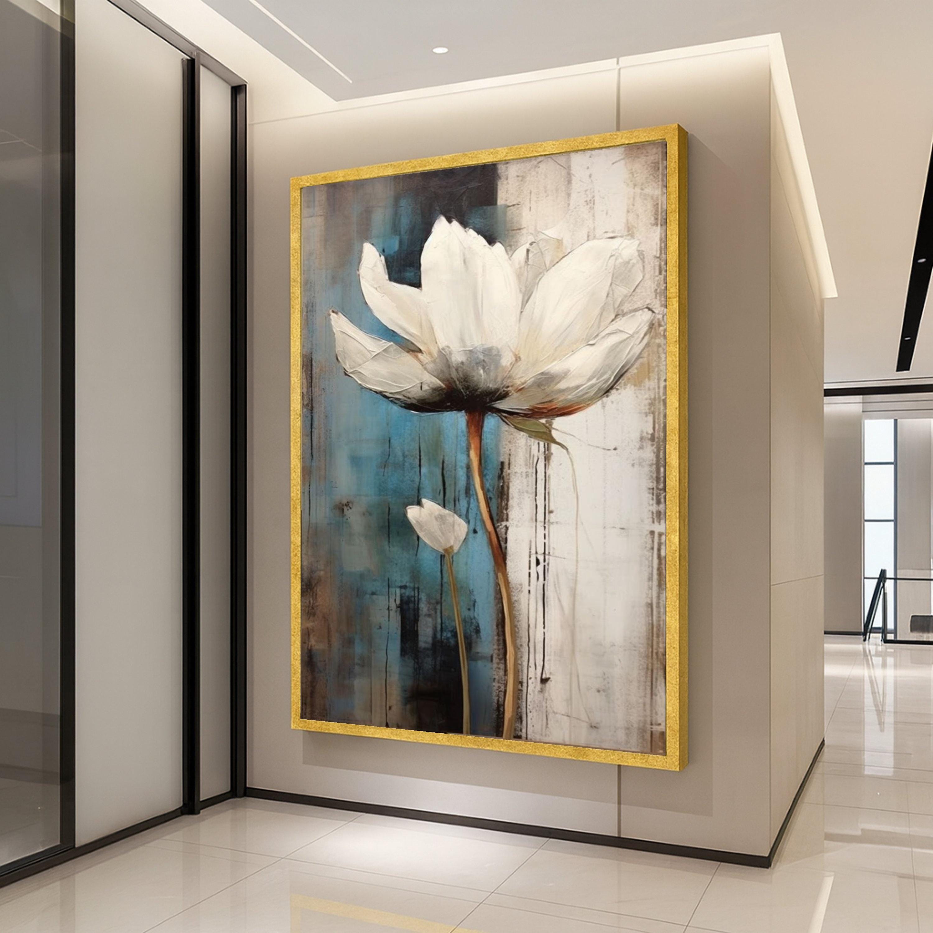 White Lotus Flower Canvas Print – Elegant Floral Wall Art, Modern Botanical Wall Decoration, Minimalist Ready to Hang Decor