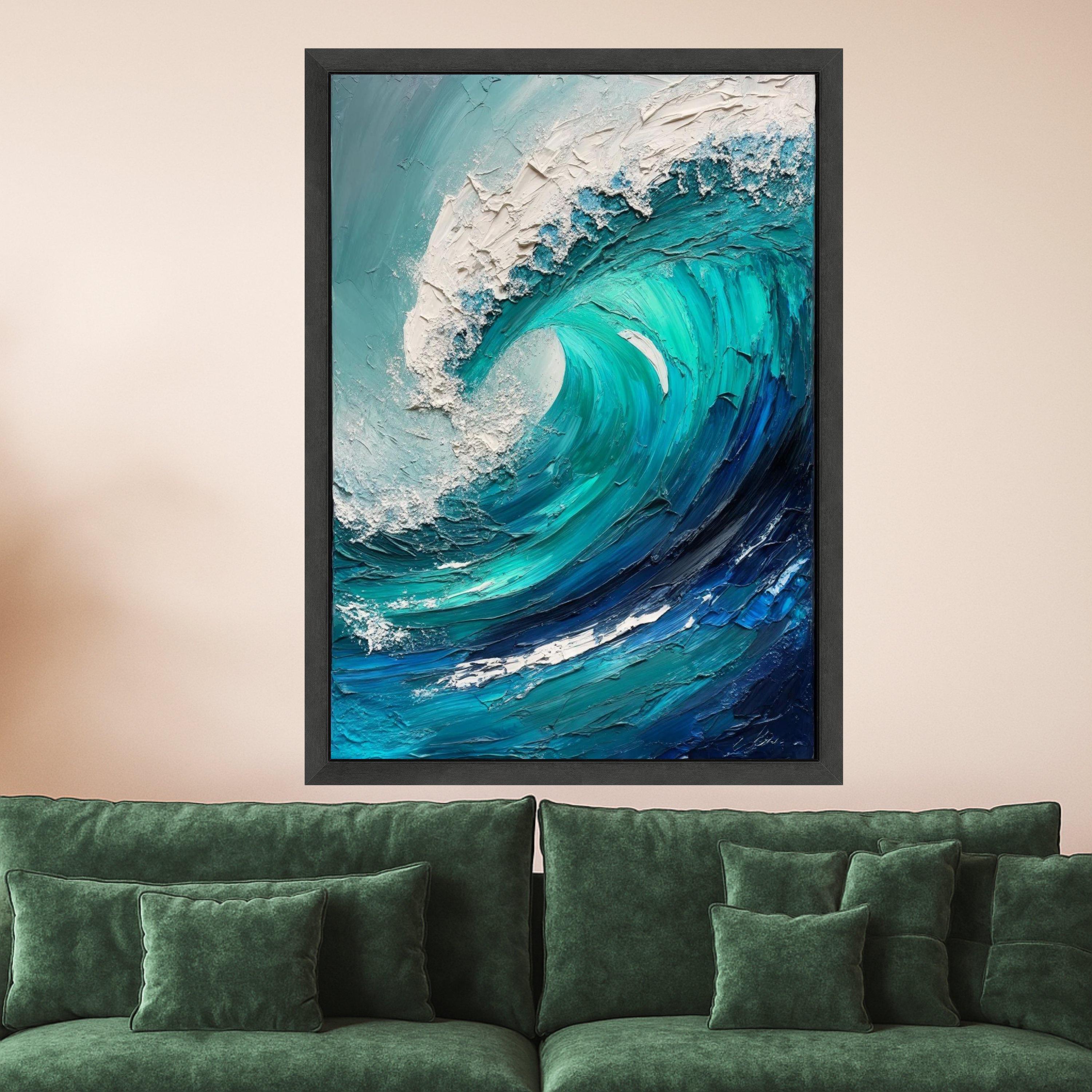 Ocean Wave Art Canvas Wall Art Print Abstract Blue Sea Coastal Decor Wall Decoration Ready to Hang Home Accent