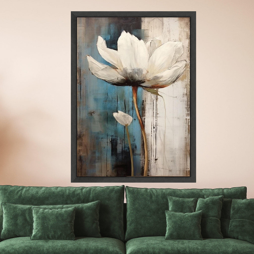 White Lotus Flower Canvas Print – Elegant Floral Wall Art, Modern Botanical Wall Decoration, Minimalist Ready to Hang Decor