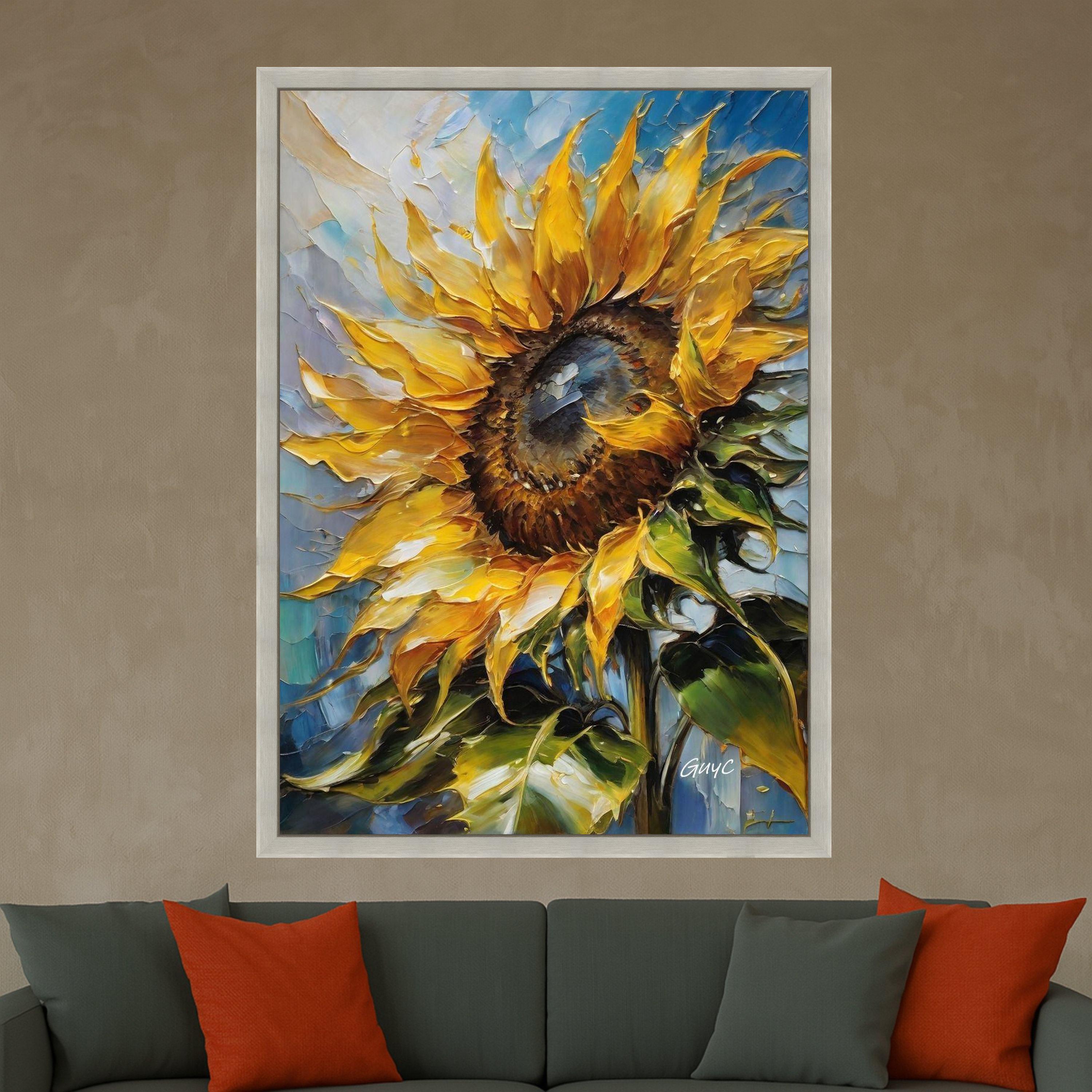 Vibrant Sunflower Canvas Wall Art, Yellow Floral Painting, Nature Decor, Botanical Canvas Print, Home Living Room Decoration Ready To Hang
