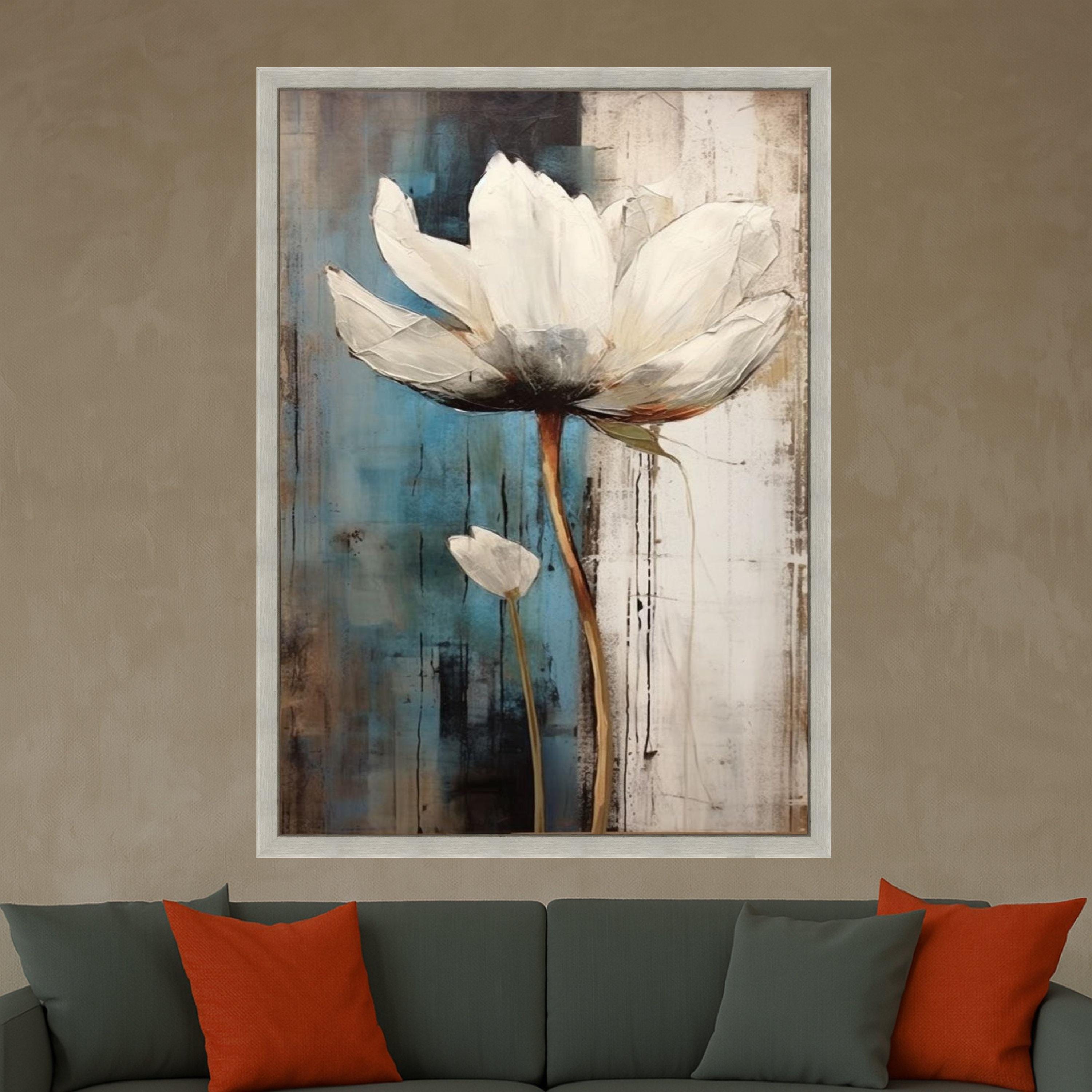 White Lotus Flower Canvas Print – Elegant Floral Wall Art, Modern Botanical Wall Decoration, Minimalist Ready to Hang Decor