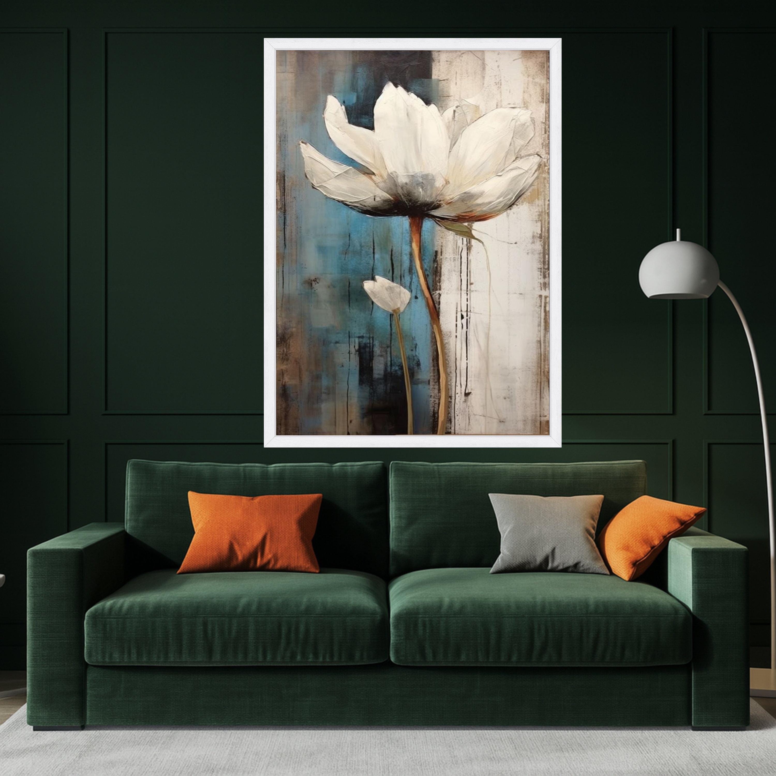 White Lotus Flower Canvas Print – Elegant Floral Wall Art, Modern Botanical Wall Decoration, Minimalist Ready to Hang Decor