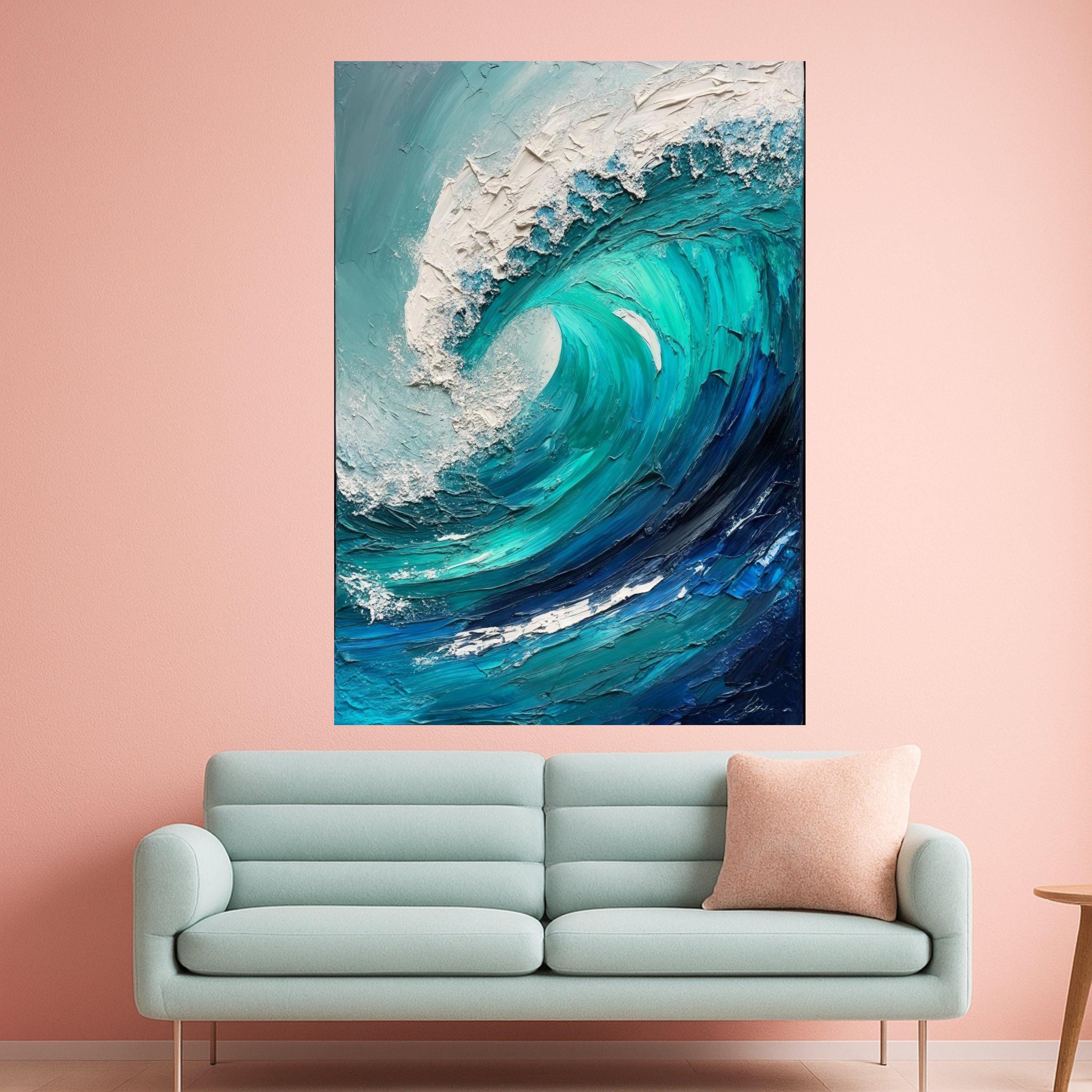 Ocean Wave Art Canvas Wall Art Print Abstract Blue Sea Coastal Decor Wall Decoration Ready to Hang Home Accent