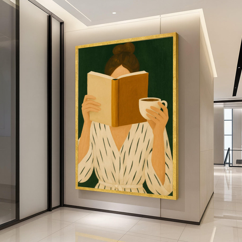Reading Woman Canvas Wall Art – Modern Wall Decor, Cozy Minimalist Wall Art Ready to Hang