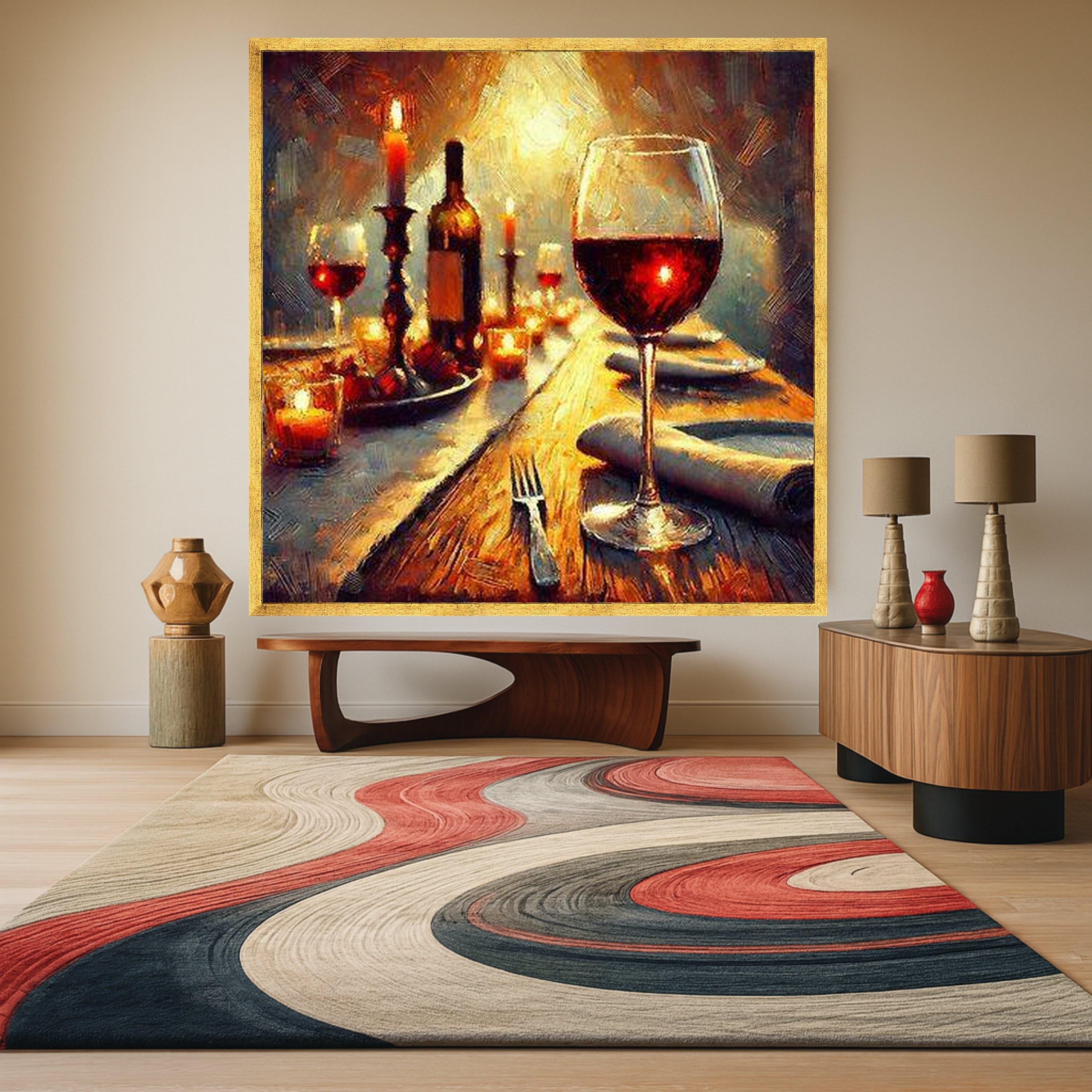Wine Canvas Print Wall Decoration – Romantic Dining Wall Art Ready to Hang Wall Decor