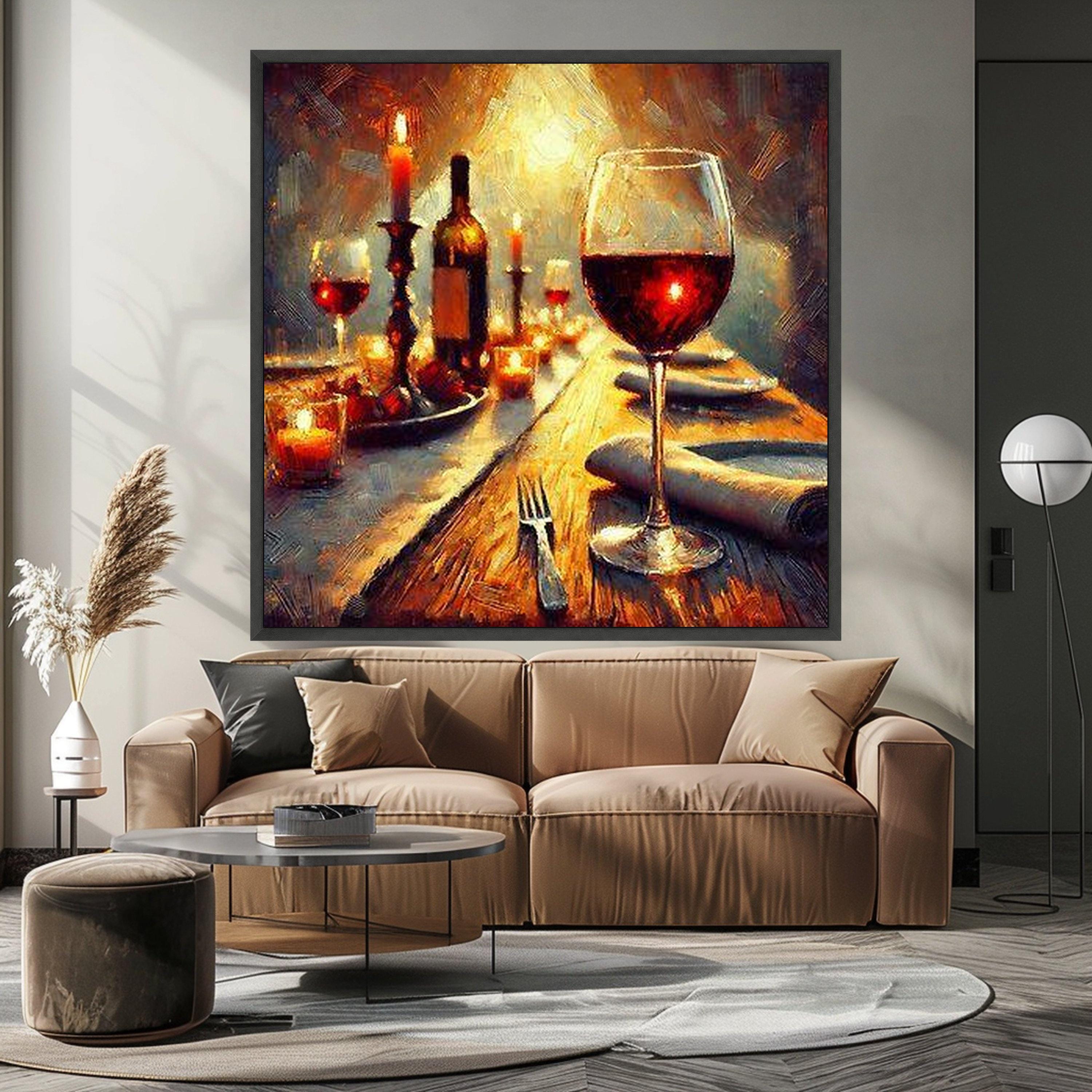 Wine Canvas Print Wall Decoration – Romantic Dining Wall Art Ready to Hang Wall Decor