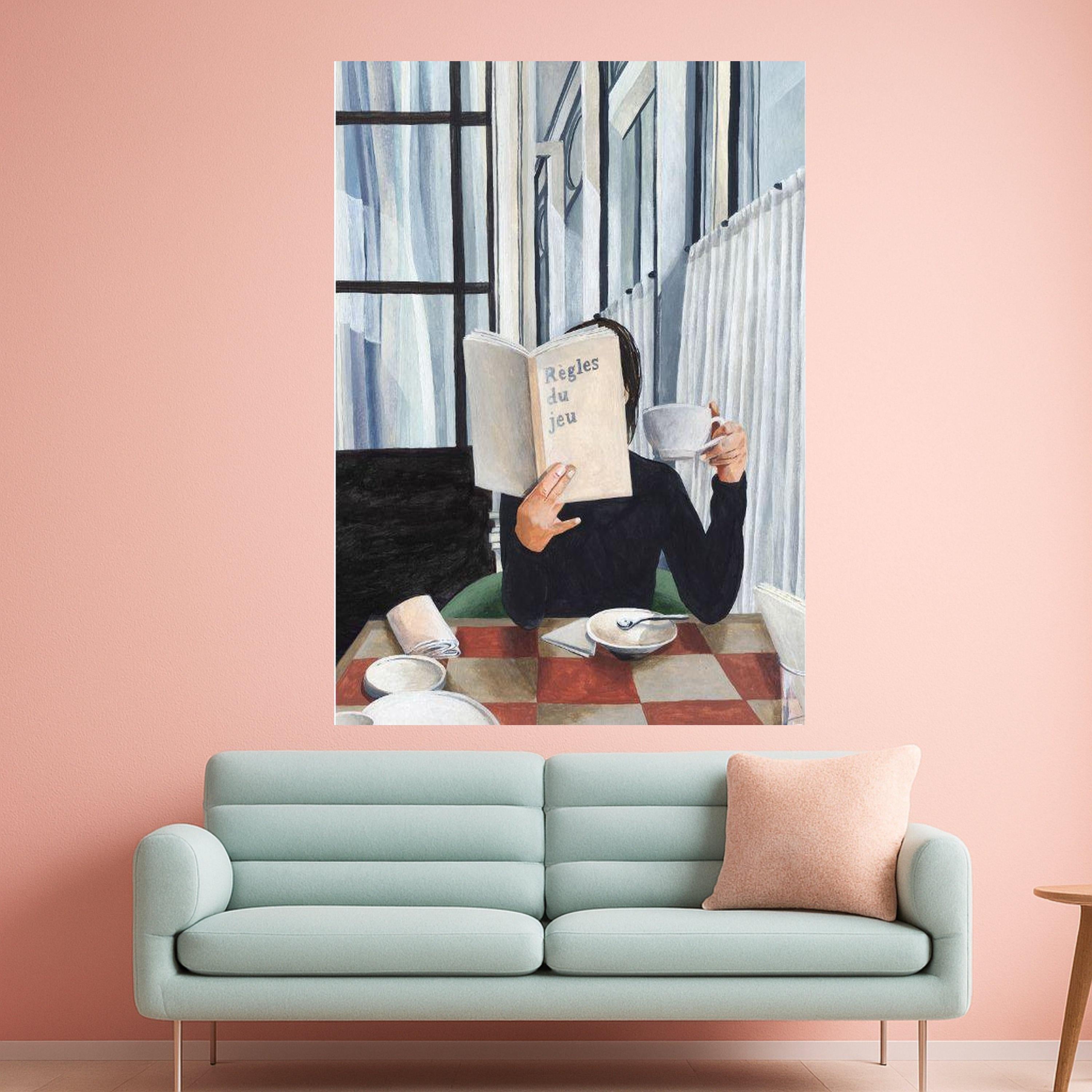 Minimalist Reading Canvas Print – Modern Cafe Scene Wall Art – Elegant Wall Decor for Book Lovers – Ready to Hang Painting