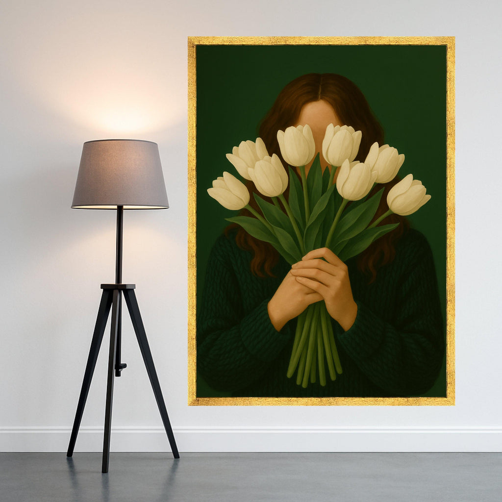 White Tulip Portrait Canvas Print – Modern Minimalist Wall Art – Elegant Floral Wall Decor Ready to Hang