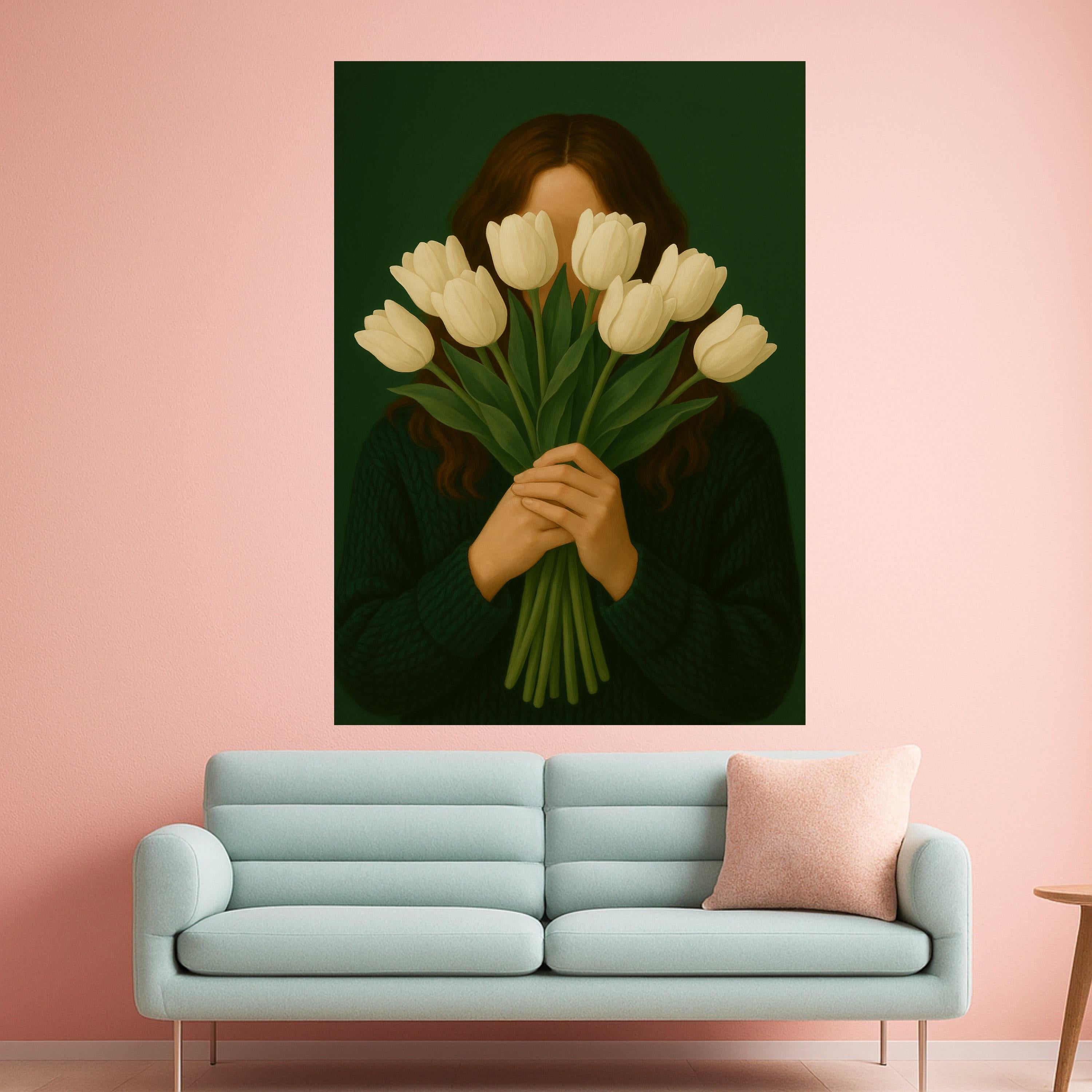 White Tulip Portrait Canvas Print – Modern Minimalist Wall Art – Elegant Floral Wall Decor Ready to Hang