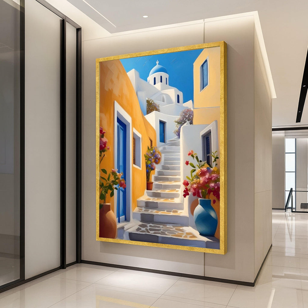 Greek Island Canvas Print – Santorini Wall Art – Mediterranean Coastal Wall Decor Ready to Hang