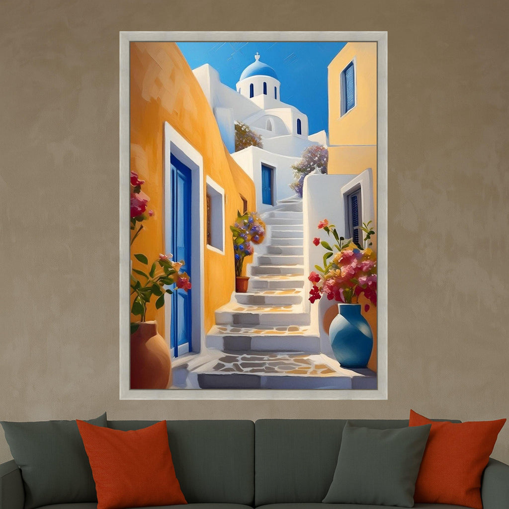 Greek Island Canvas Print – Santorini Wall Art – Mediterranean Coastal Wall Decor Ready to Hang