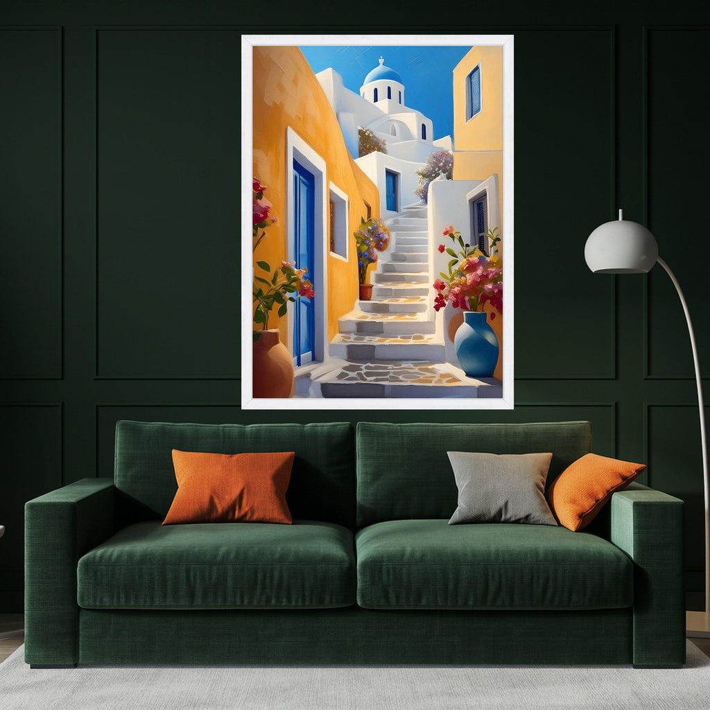 Greek Island Canvas Print – Santorini Wall Art – Mediterranean Coastal Wall Decor Ready to Hang