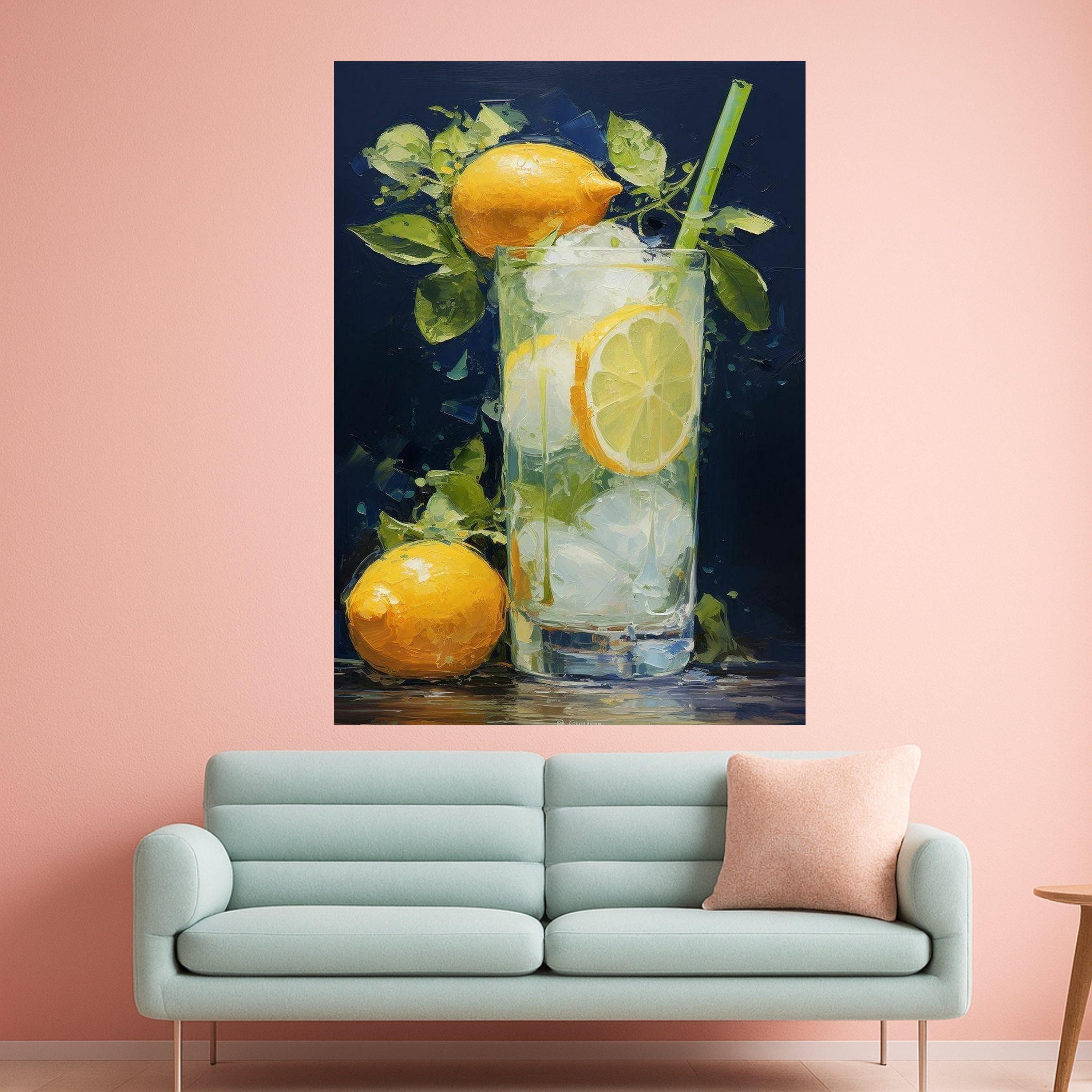 Lemon Drink Canvas Print – Refreshing Citrus Still Life Wall Art – Kitchen Wall Decor Ready to Hang